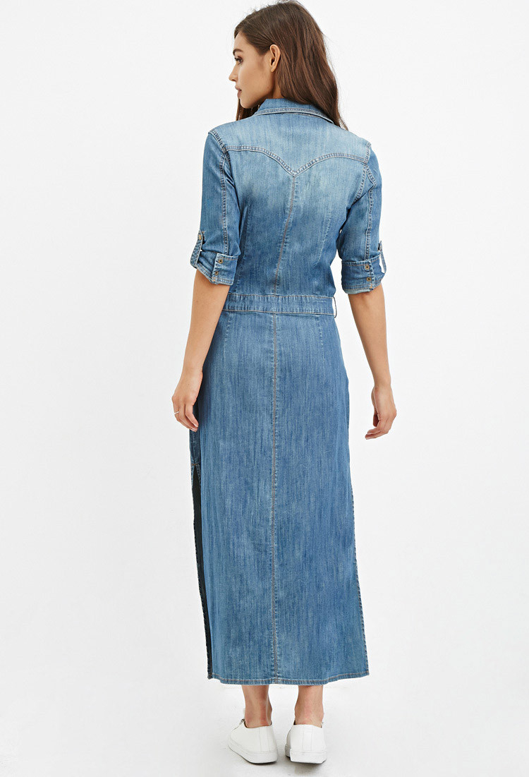 Lyst Forever  21  Denim Maxi Shirt  Dress  in Blue