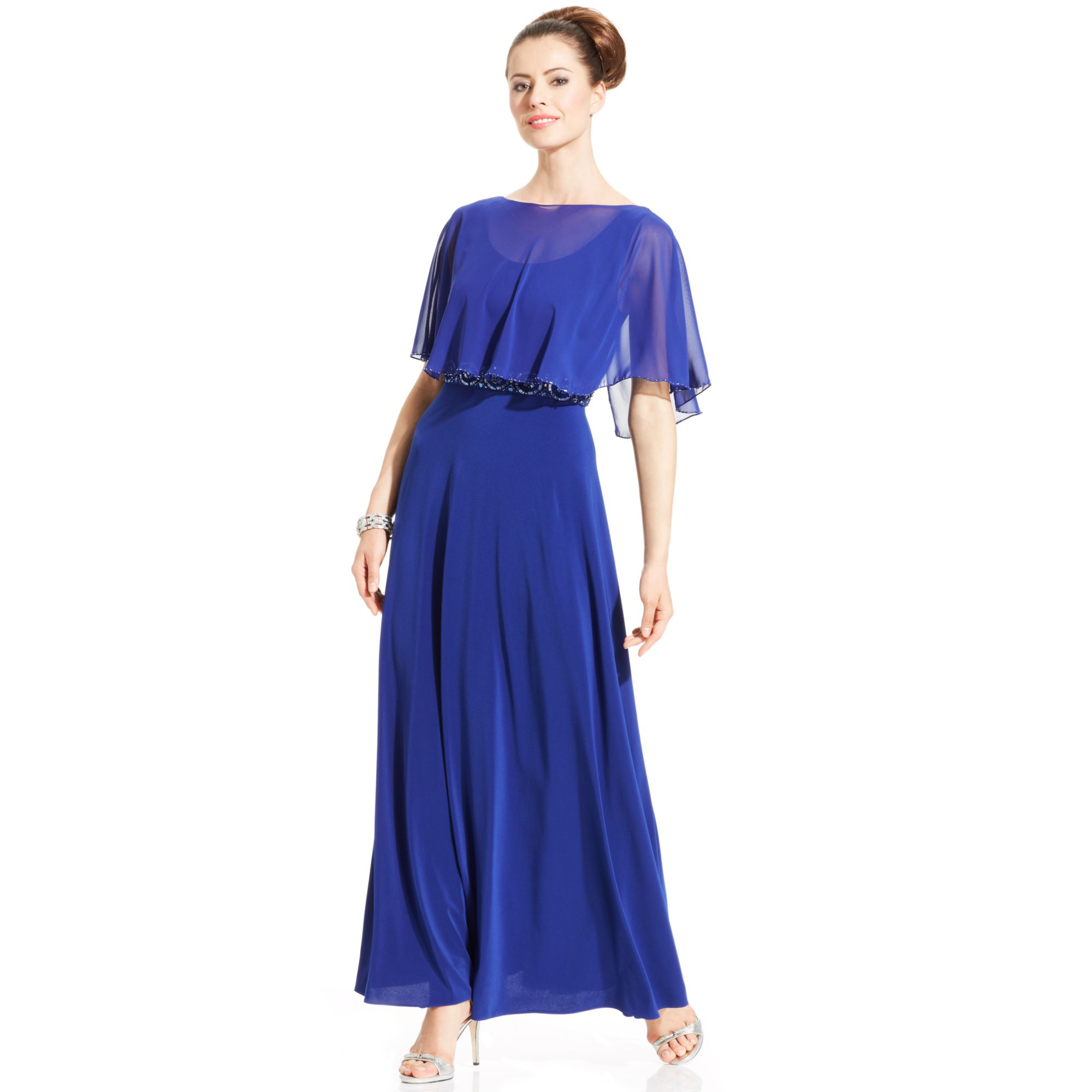 Patra Beadtrim Chiffon Capelet Gown in Blue (Royal Blue) | Lyst