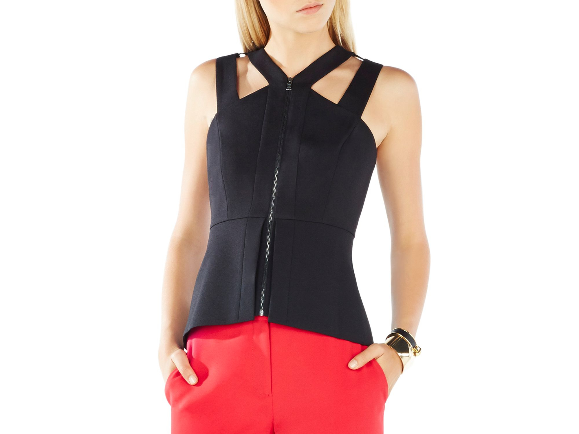 zip front peplum top