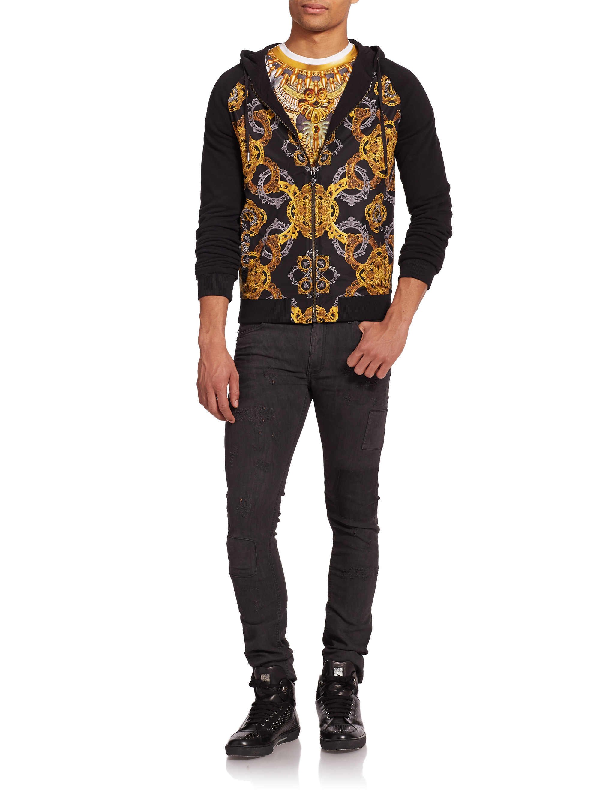 Lyst Versace Jeans Baroque Print Hoodie In Black For Men