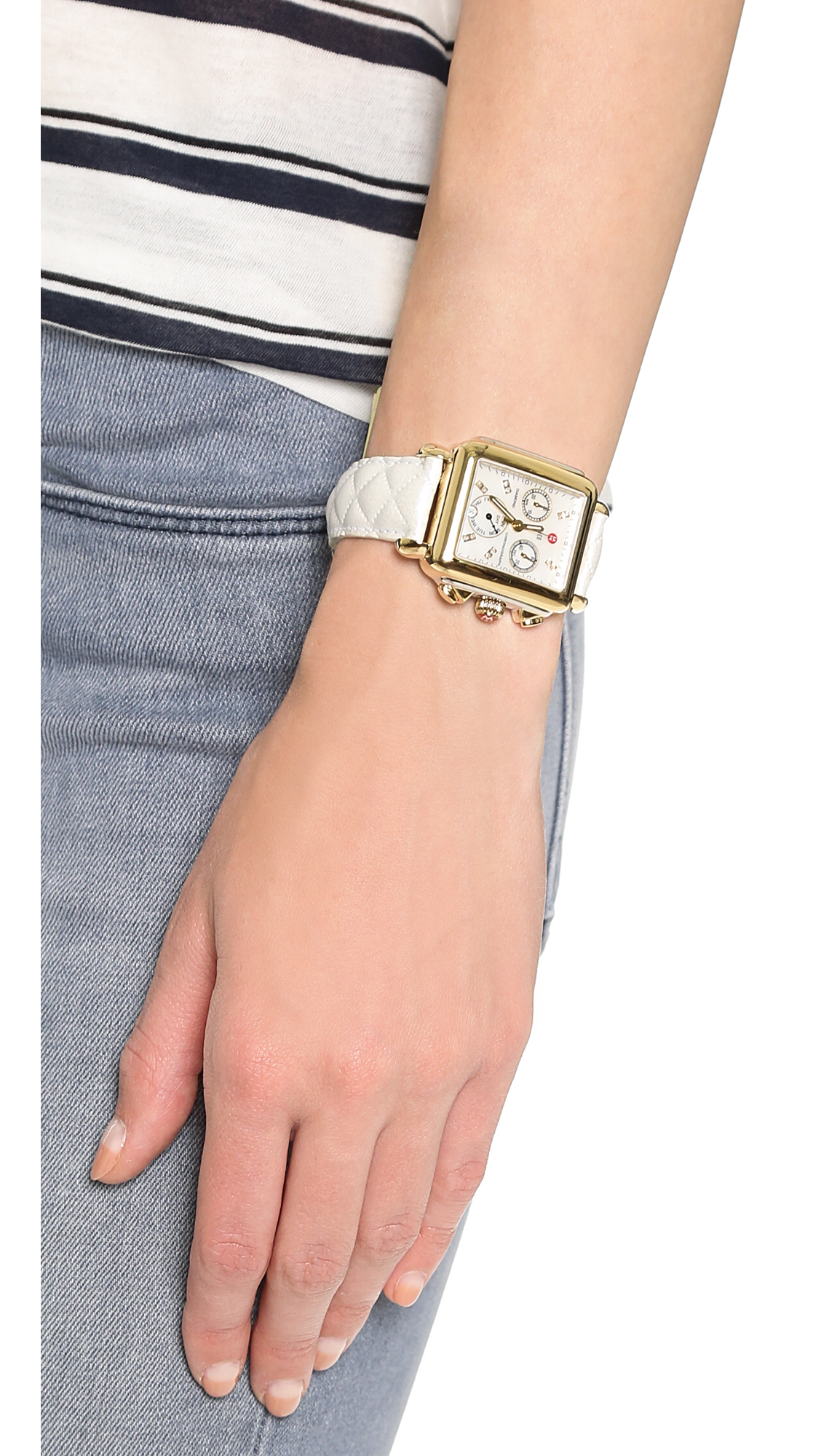 Michele 18mm Quilted Leather Watch Strap White in White Lyst