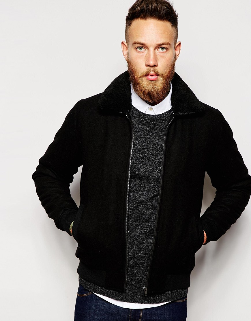 Download Lyst - Asos Wool Harrington Jacket With Faux Shearling ...