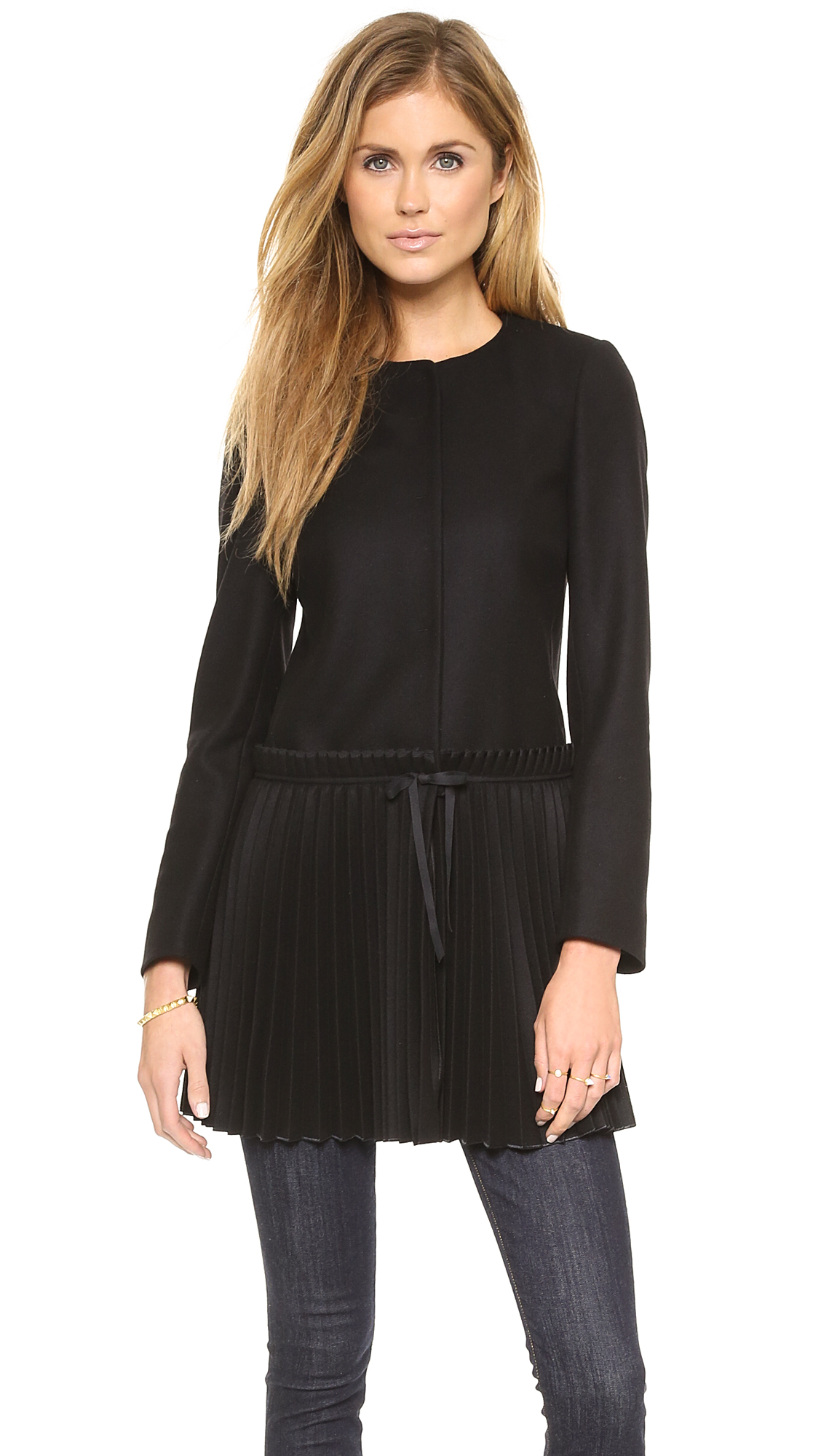 Lyst - Red Valentino Wool Pleated Coat - Black in Black