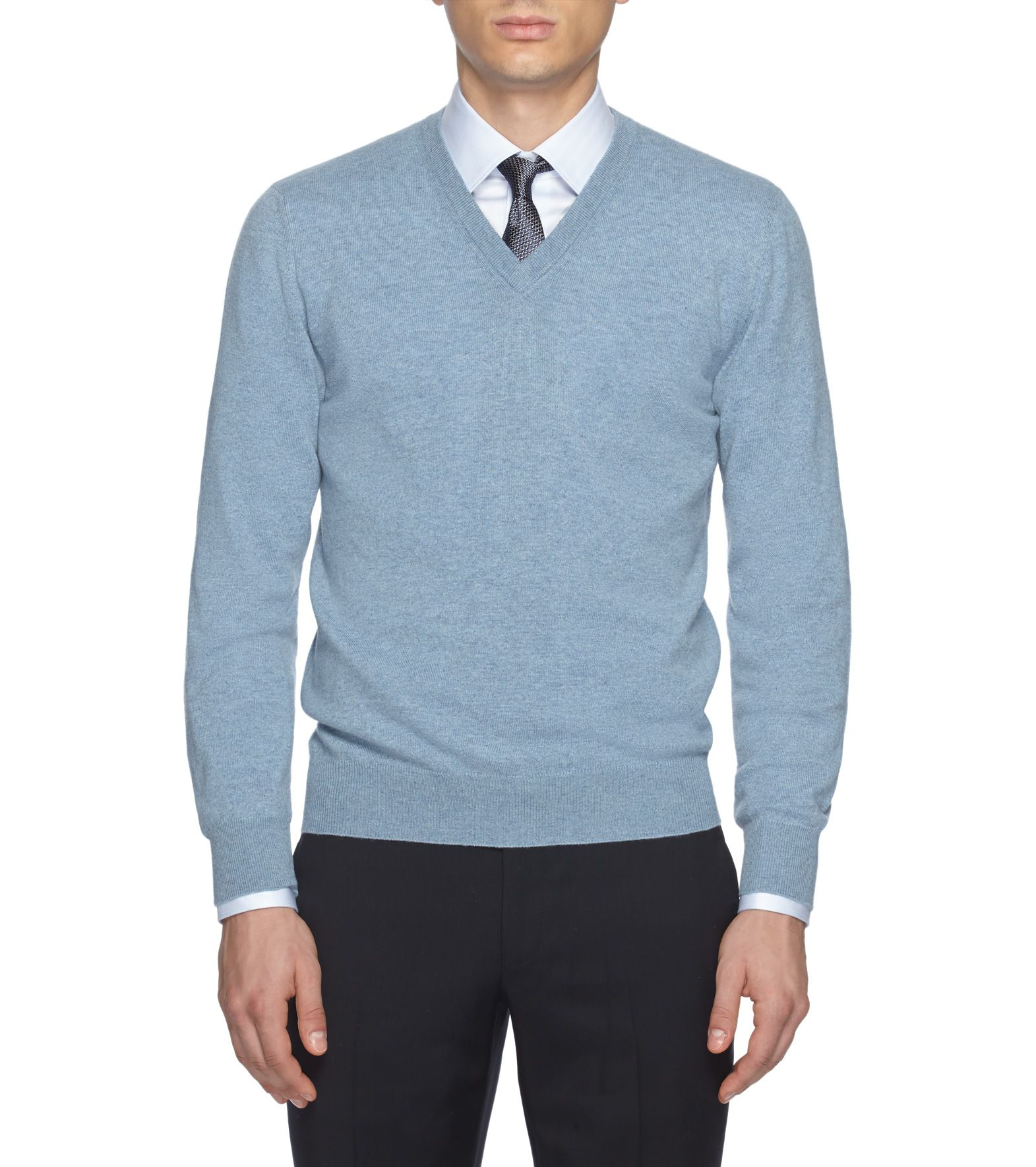 Ermenegildo zegna Light Blue Cashmere V-Neck Sweater in Blue for Men | Lyst