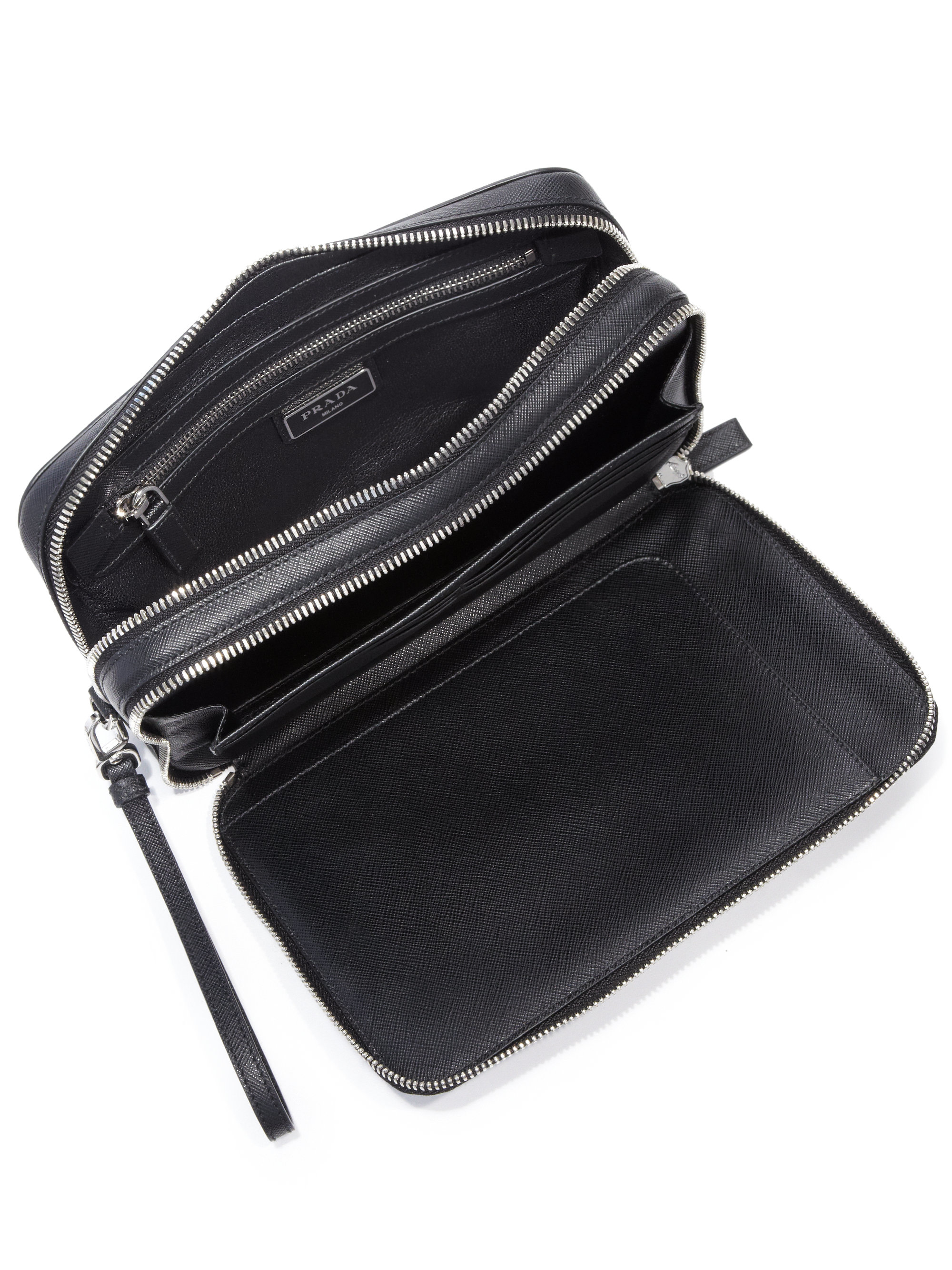 Prada Saffiano Leather Travel Wallet in Black for Men | Lyst  
