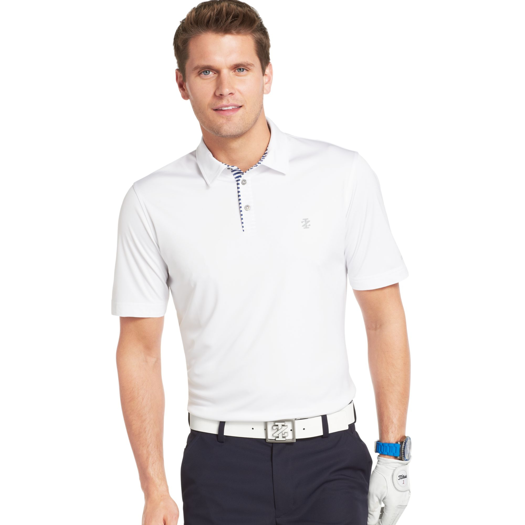 Izod Short Sleeve Solid Performance Golf Polo with Stripe Trim Detail ...