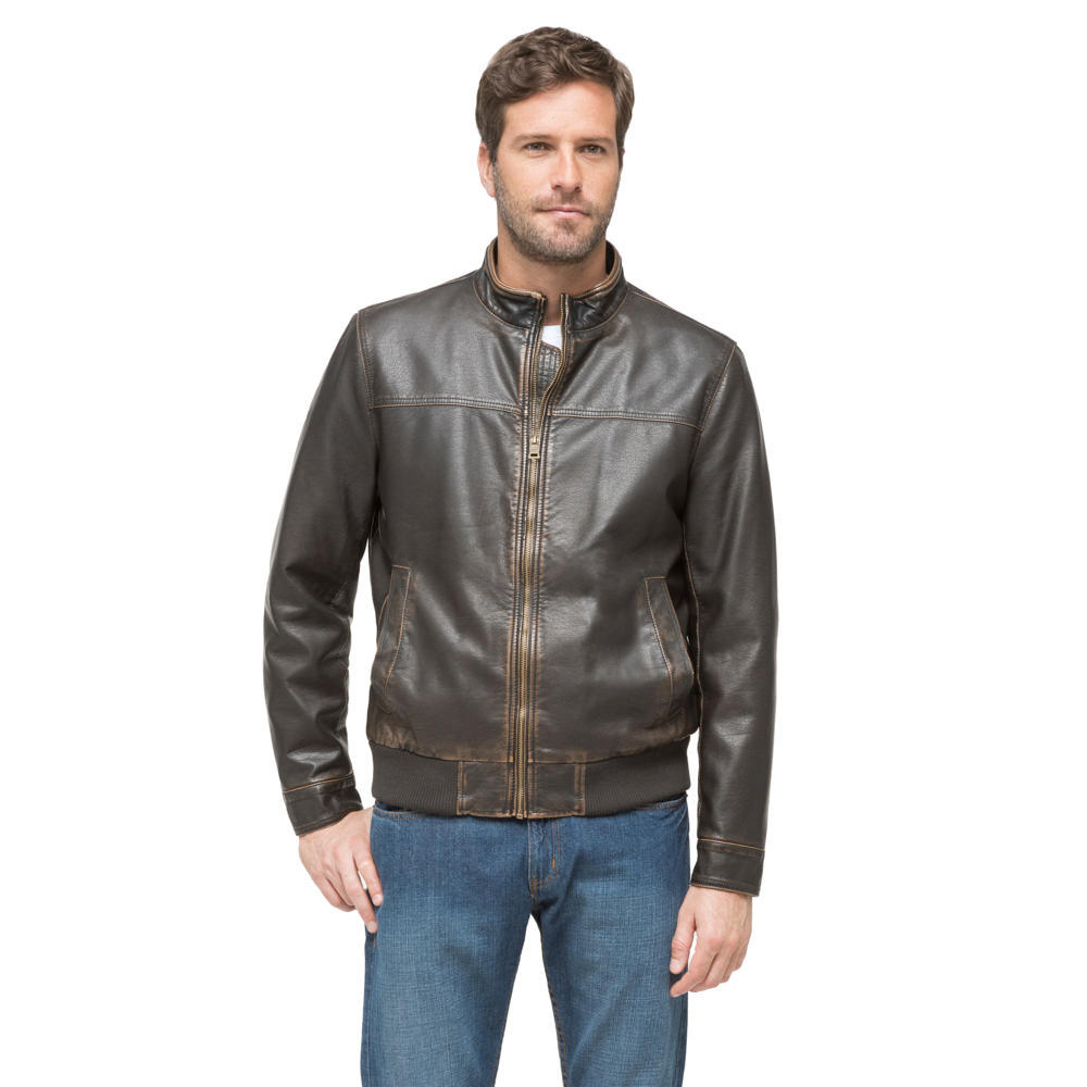 G.h. bass & co. Faux-Leather Bomber Jacket in Brown for Men | Lyst