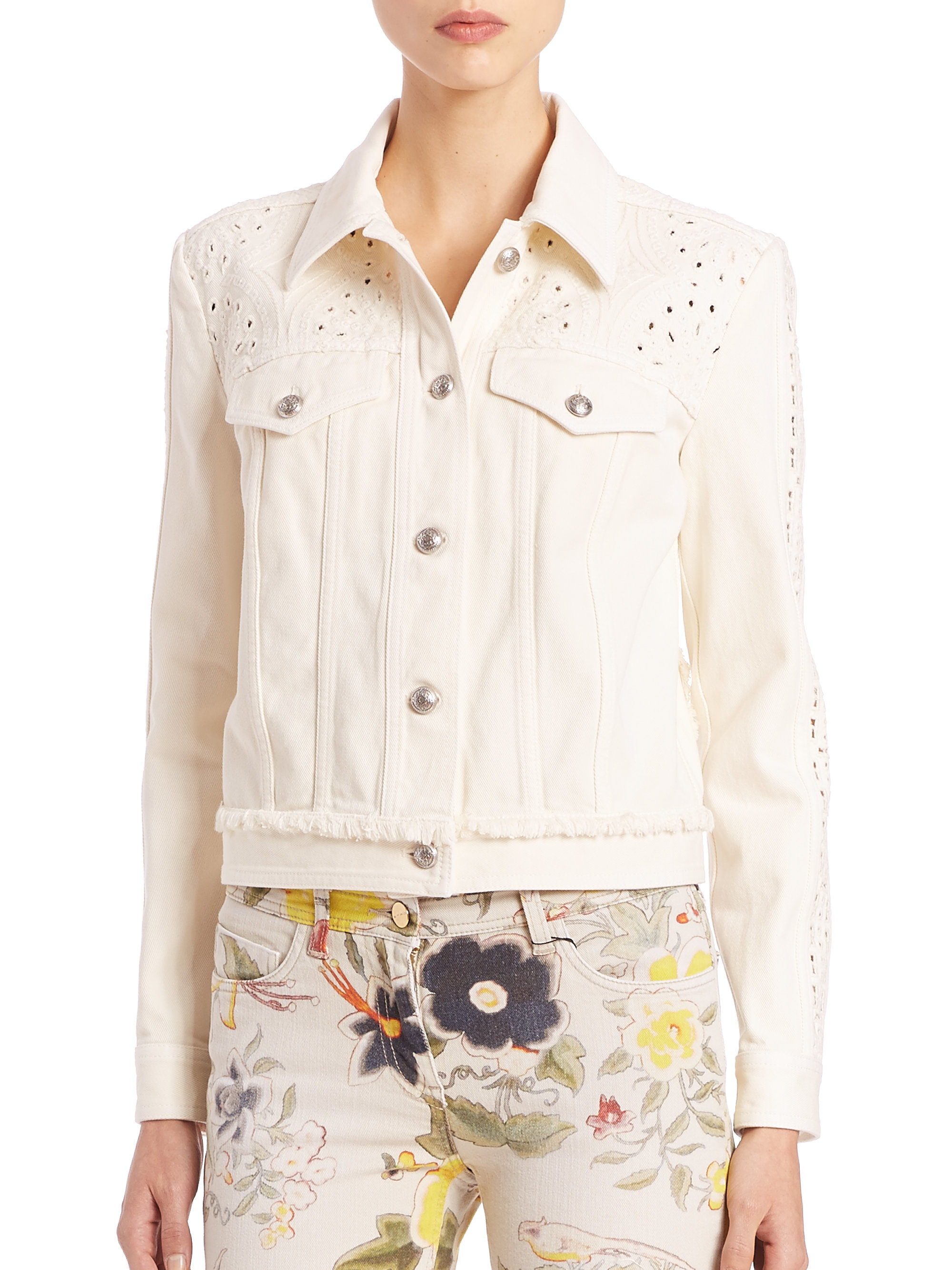 Lyst Etro Eyelet Detail Denim Jacket In White   Etro White Eyelet Detail Denim Jacket Product 1 834674239 Normal 