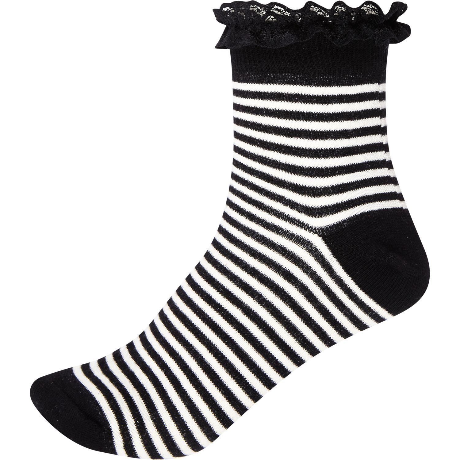 River Island | Black and White Stripe Frill Trim Socks | Lyst