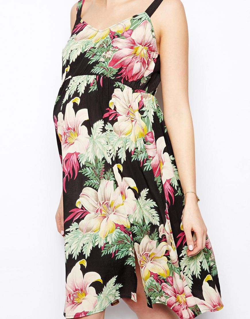 Lyst Asos Exclusive Midi Dress In Hawaiian Floral Print in Black
