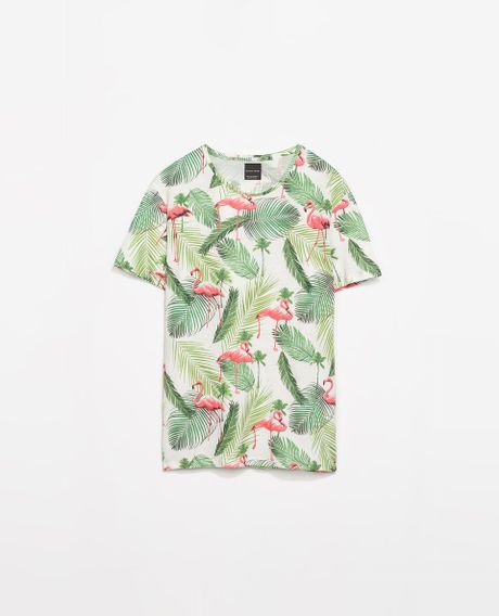 Zara Allover Flamingo Tshirt in Green for Men (White) | Lyst