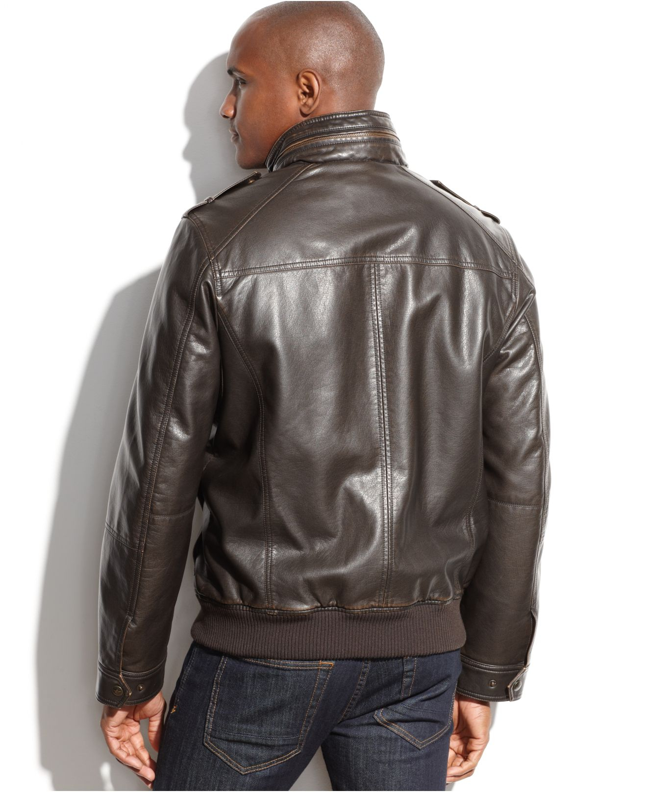 Lyst Dockers Faux Shearling Lined Leather Jacket In Brown For Men Gallery