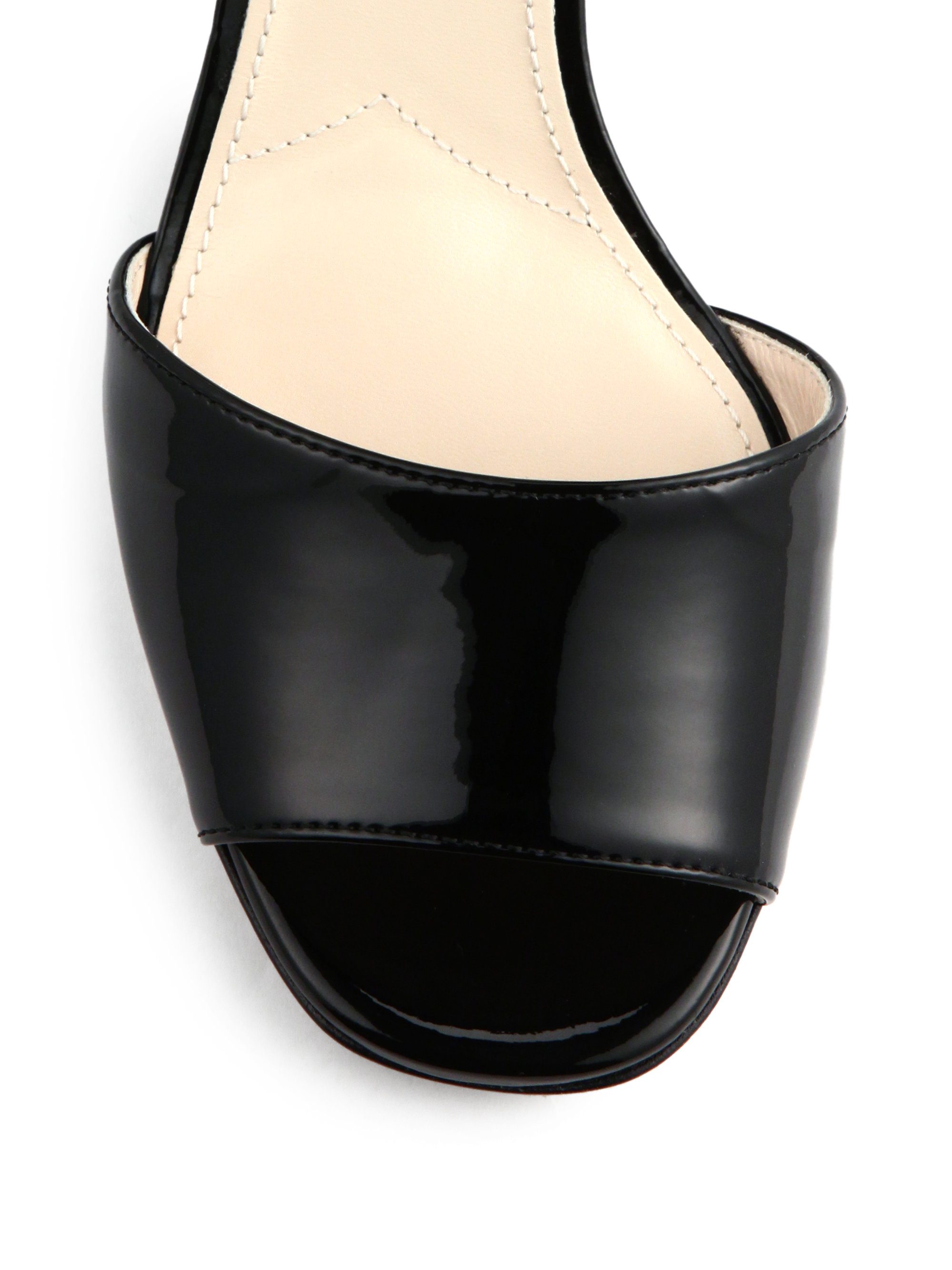 Prada Patent Leather Block-Heel Sandals in Black | Lyst