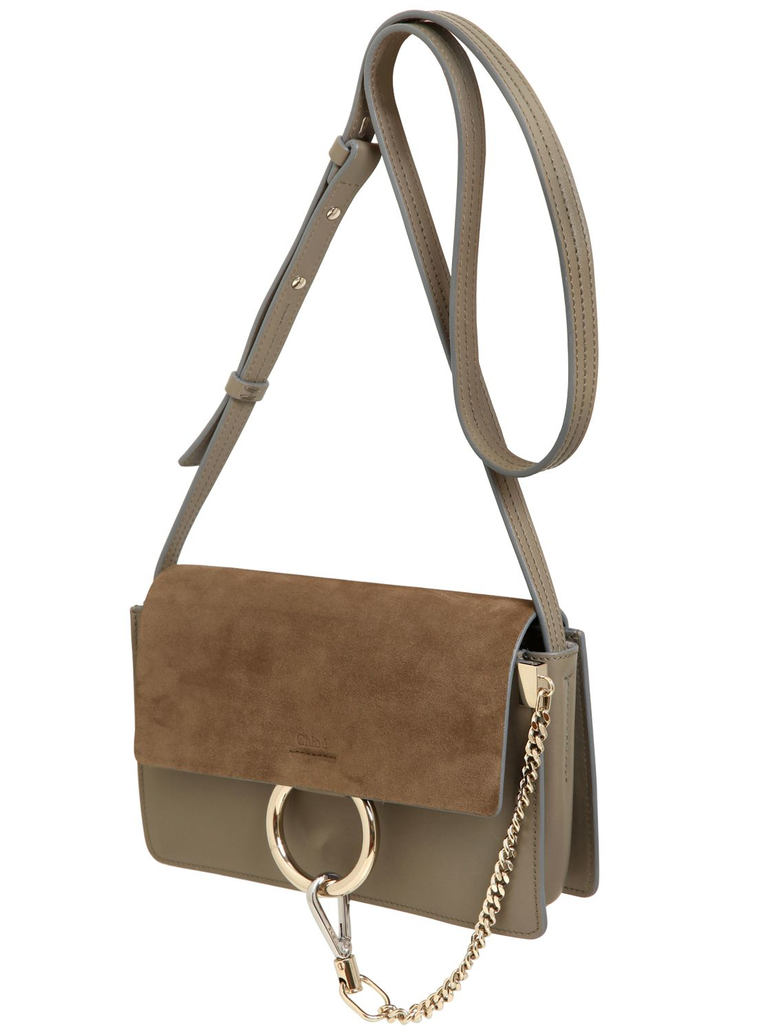 Chloé Small Faye Leather & Suede Shoulder Bag in Gray | Lyst