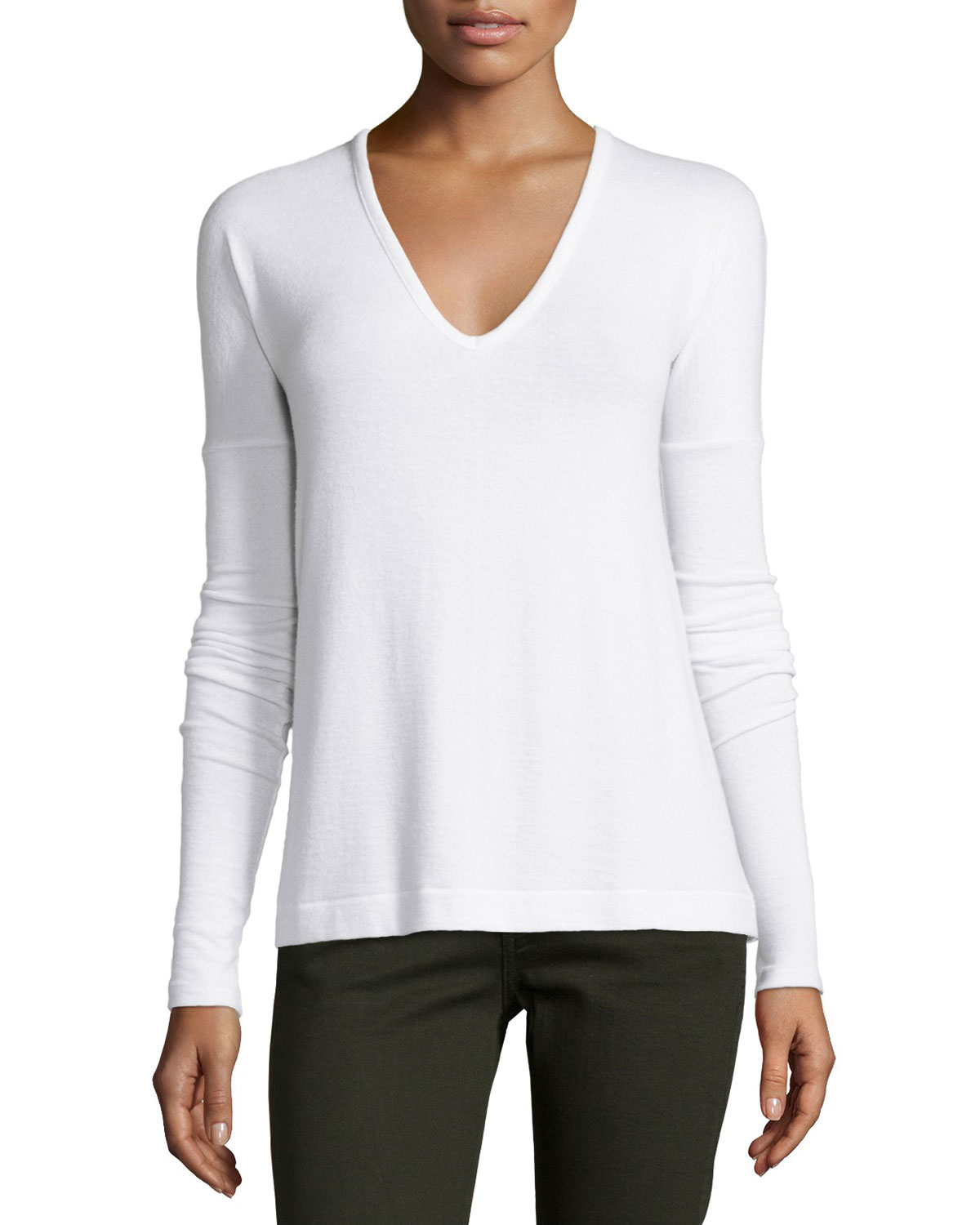 Rag & bone Theo Long-sleeve V-neck Tee in White (BRIGHT WHITE) | Lyst