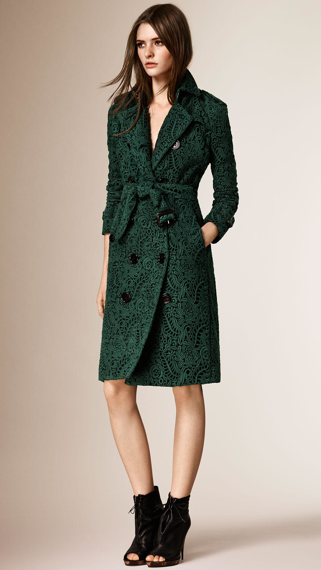 Lyst - Burberry Macramé Lace Trench Coat in Green