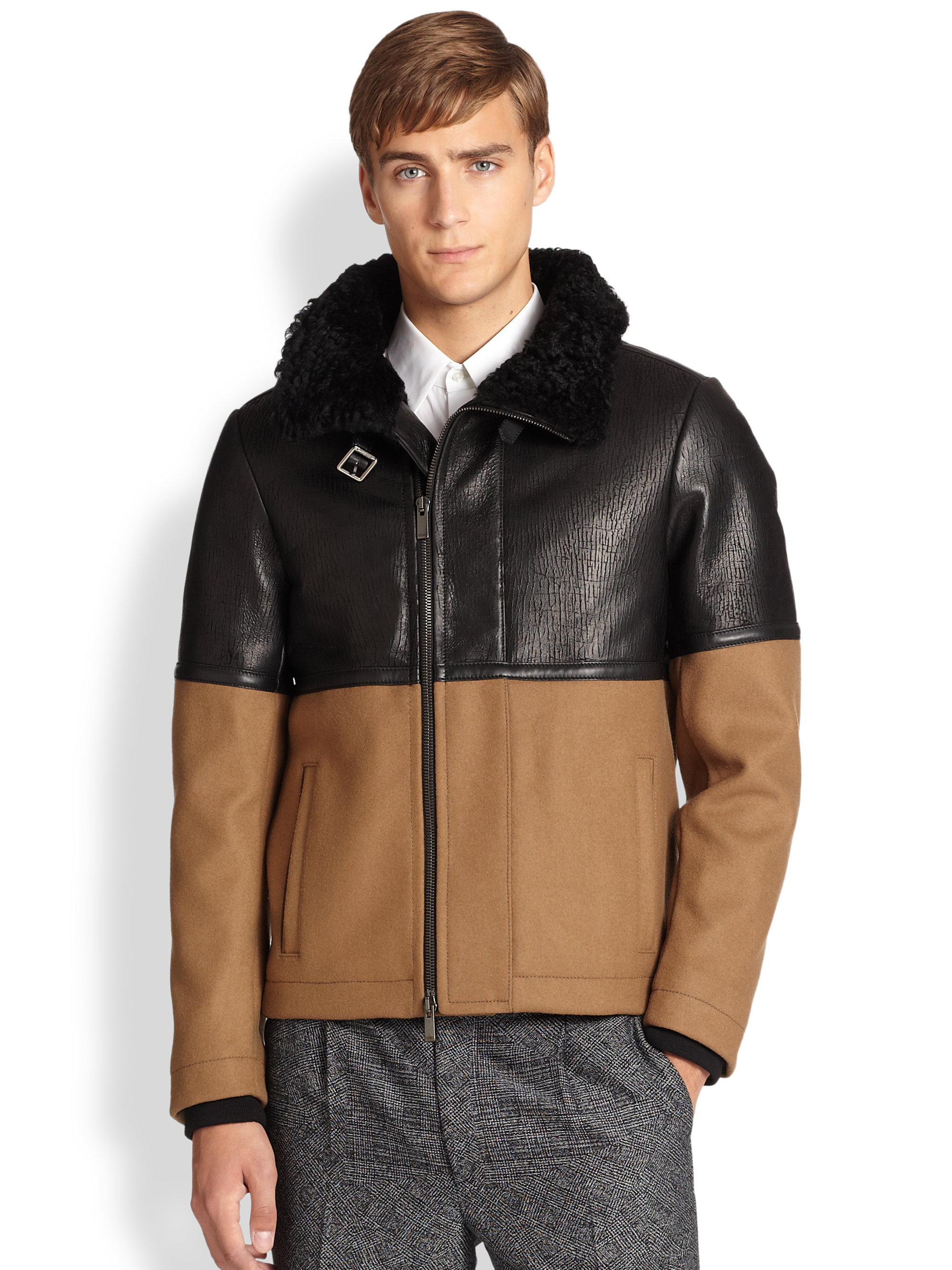 black leather fendi jacket
