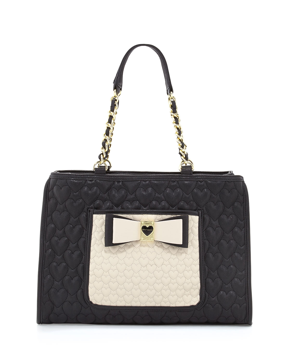 Betsey Johnson Twotone Quilted Heart Tote Bag in White (BLACK) | Lyst