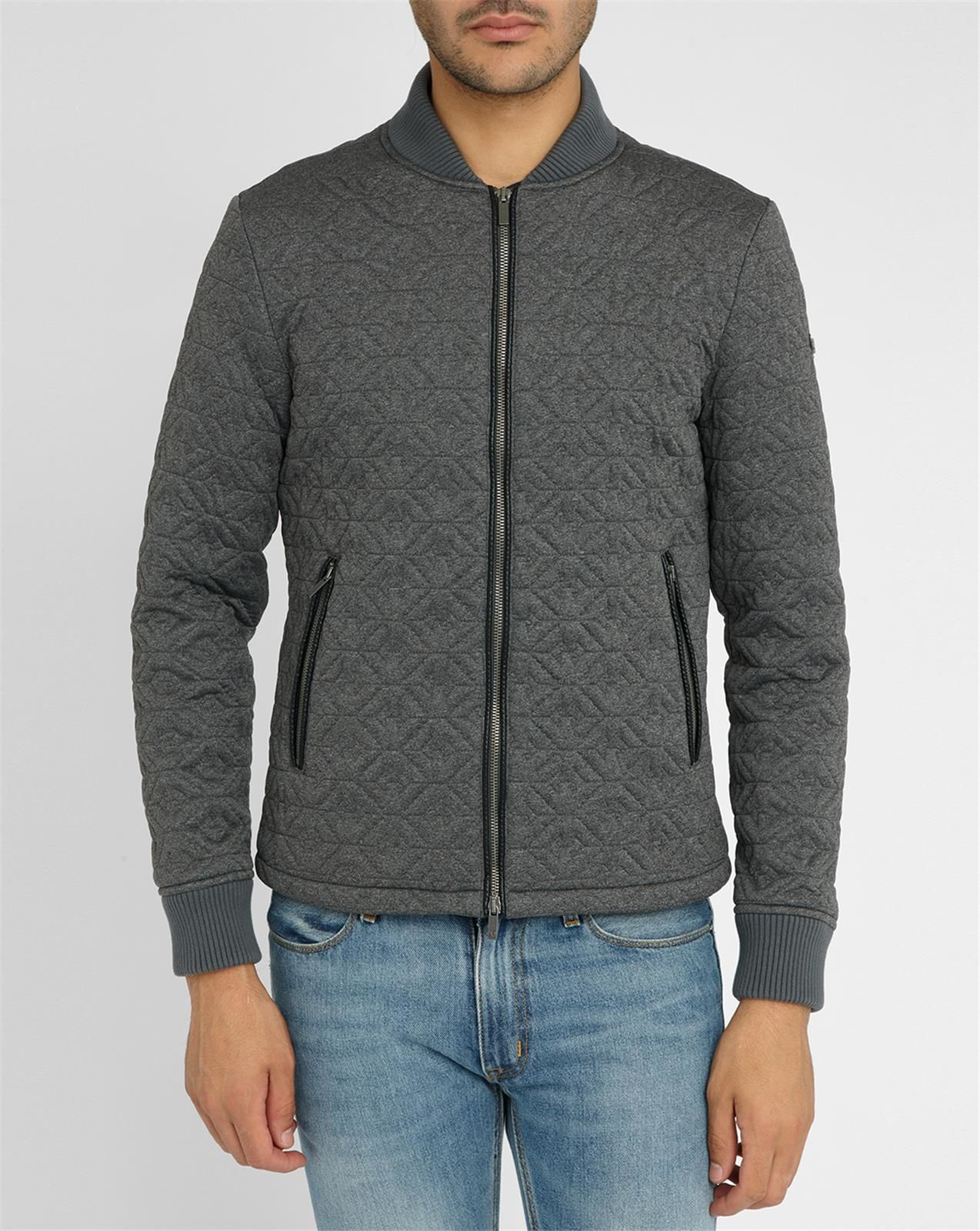 Armani Jeans Charcoal All-over Ribbed Collar Quilted Bomber Jacket in ...