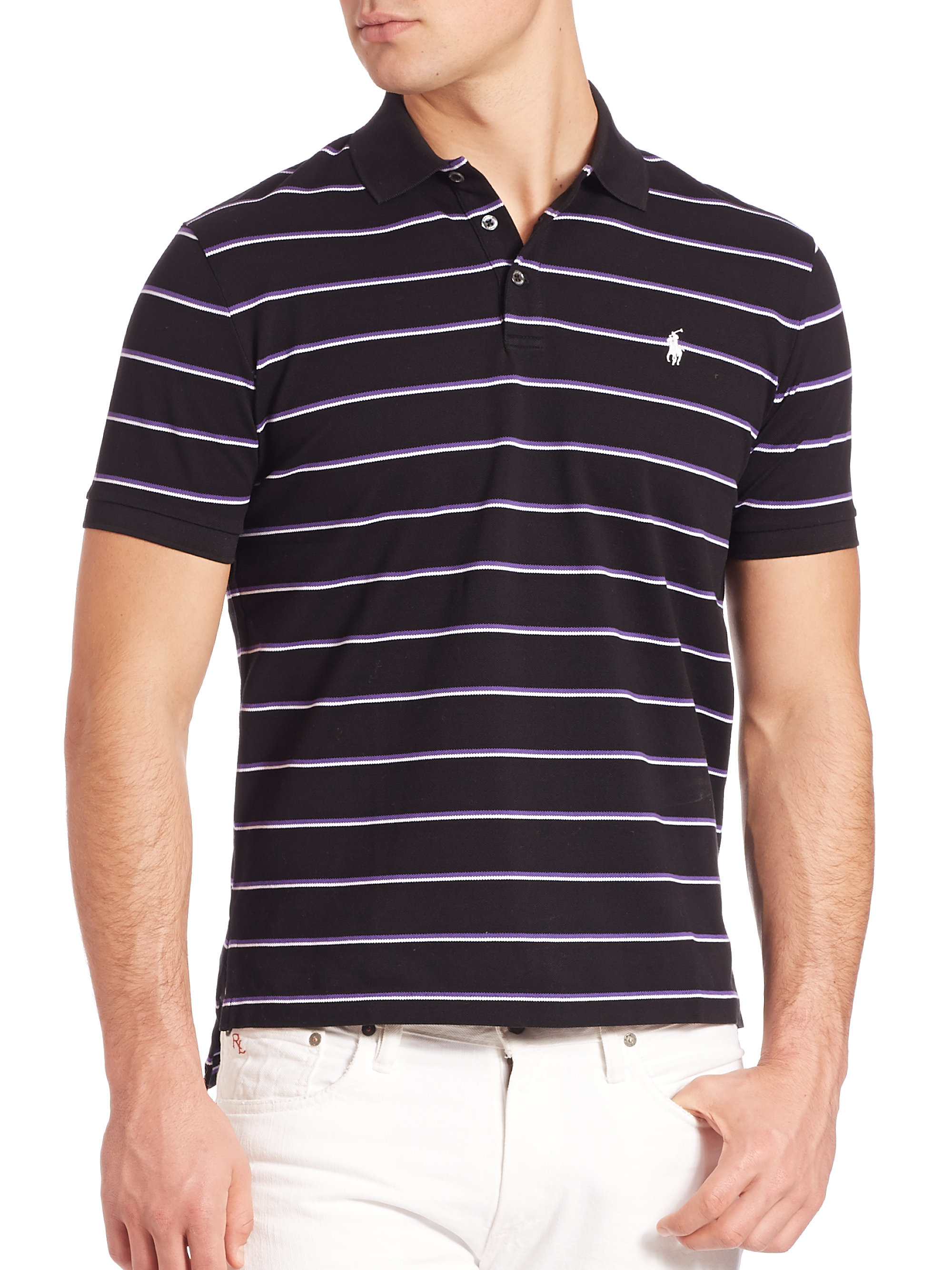 black and white stripe polo