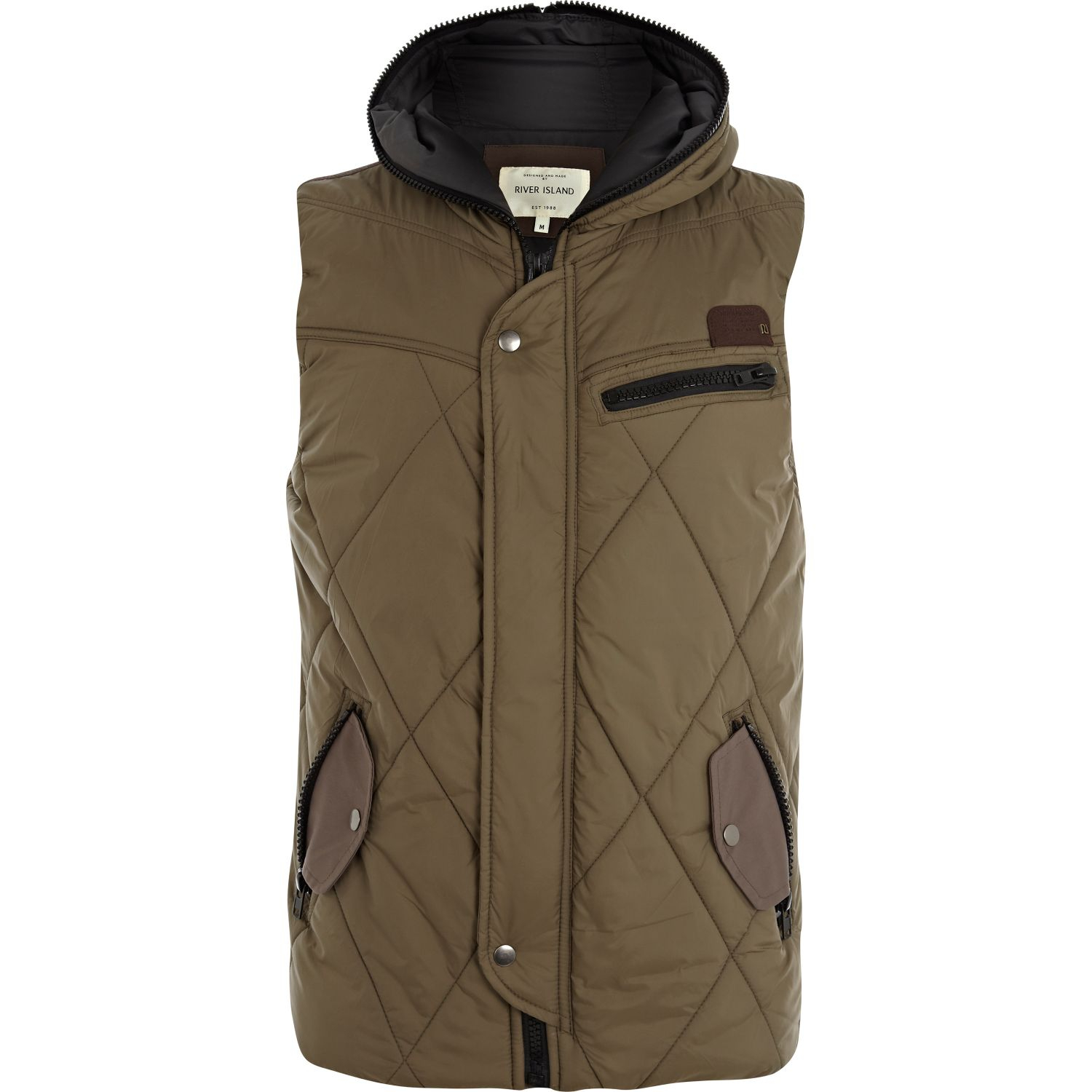 River island Khaki Green Quilted Utility Gilet in Khaki for Men | Lyst