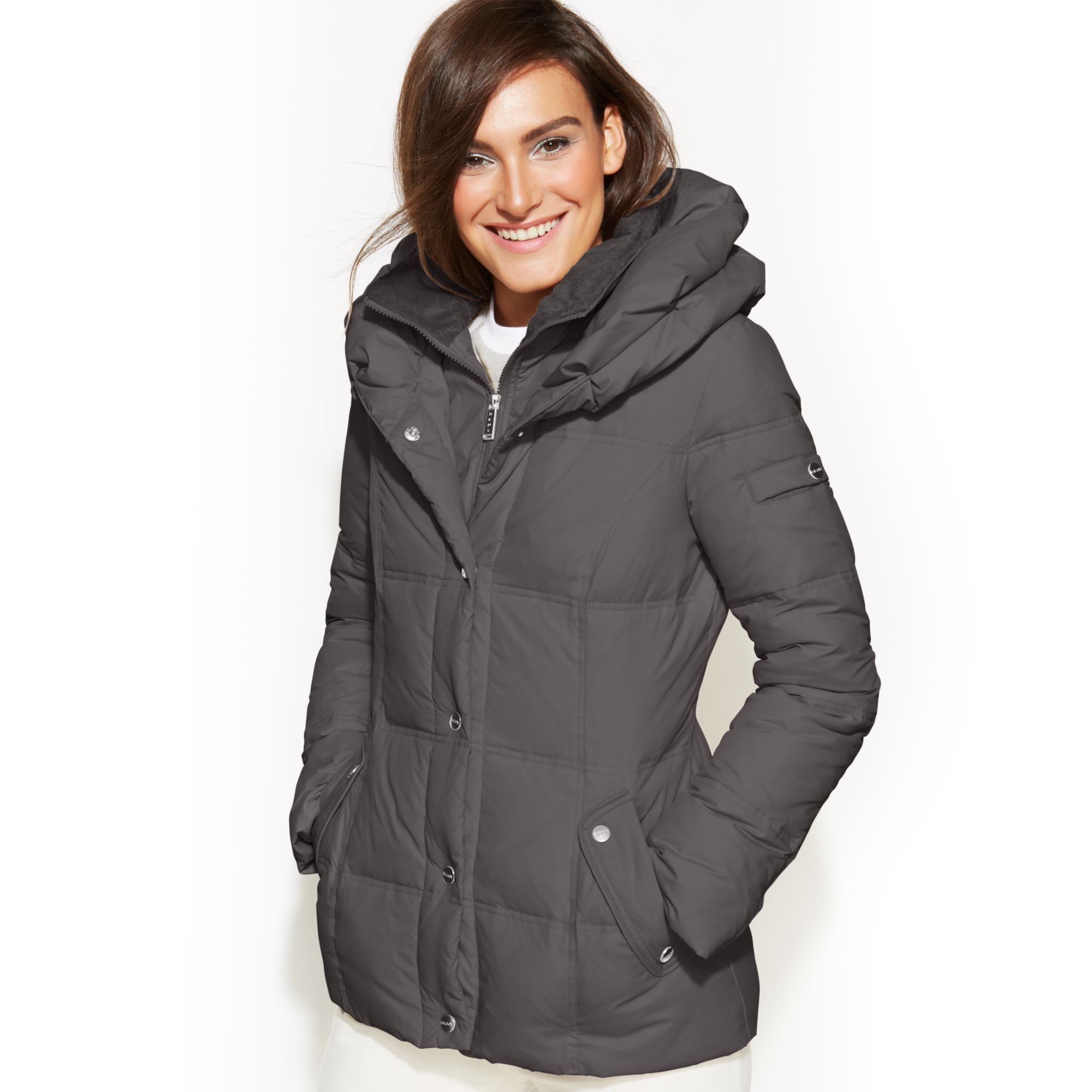 Lyst - Dkny Pillow Collar Down Puffer Coat in Gray
