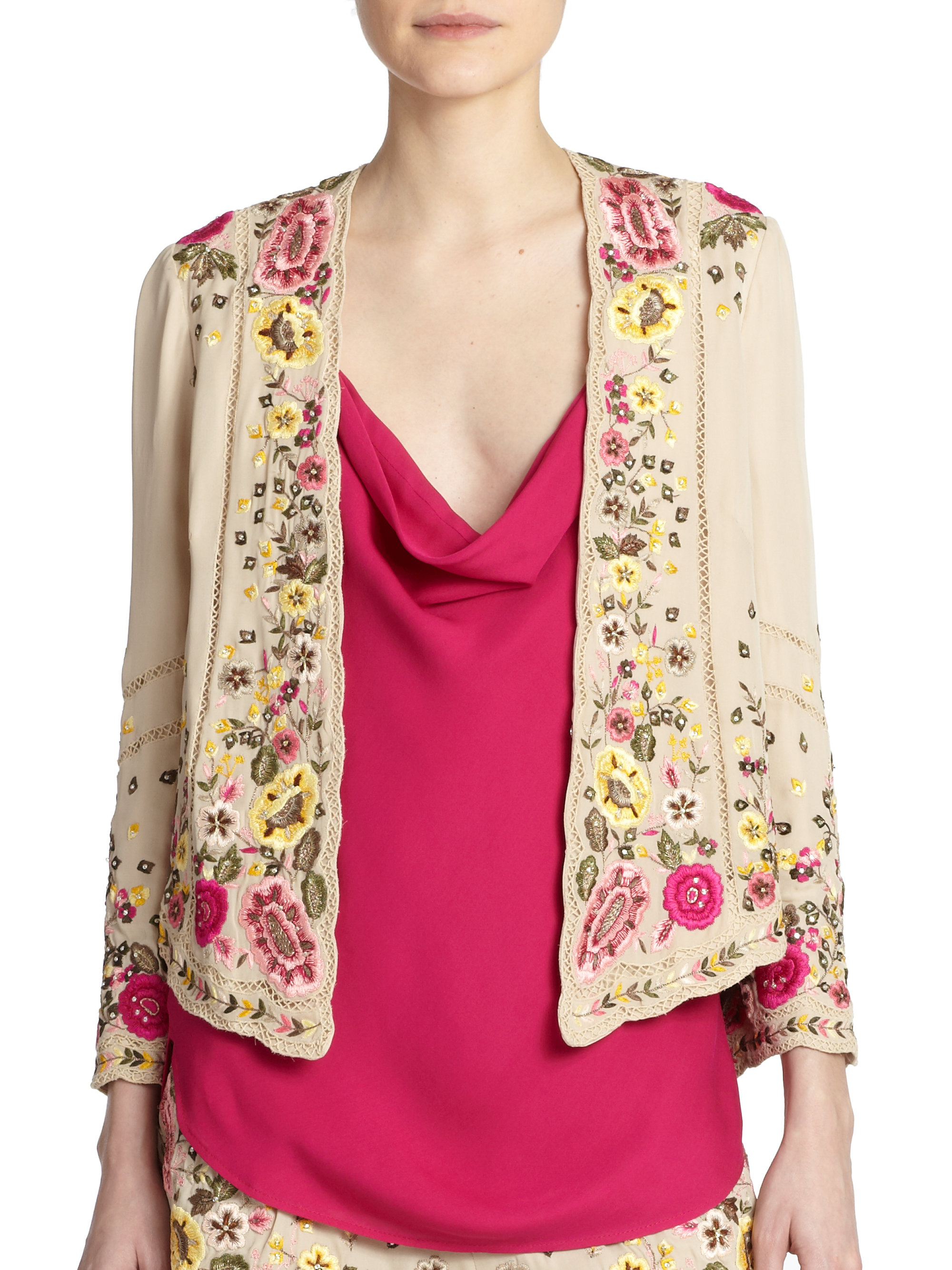 Haute hippie Beaded & Embroidered Silk Jacket in Beige (buff multi) Lyst