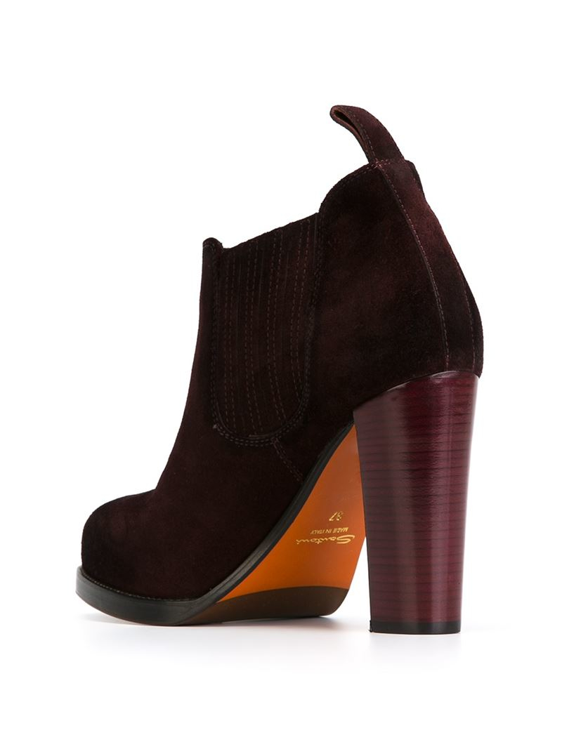 red chunky heel boot