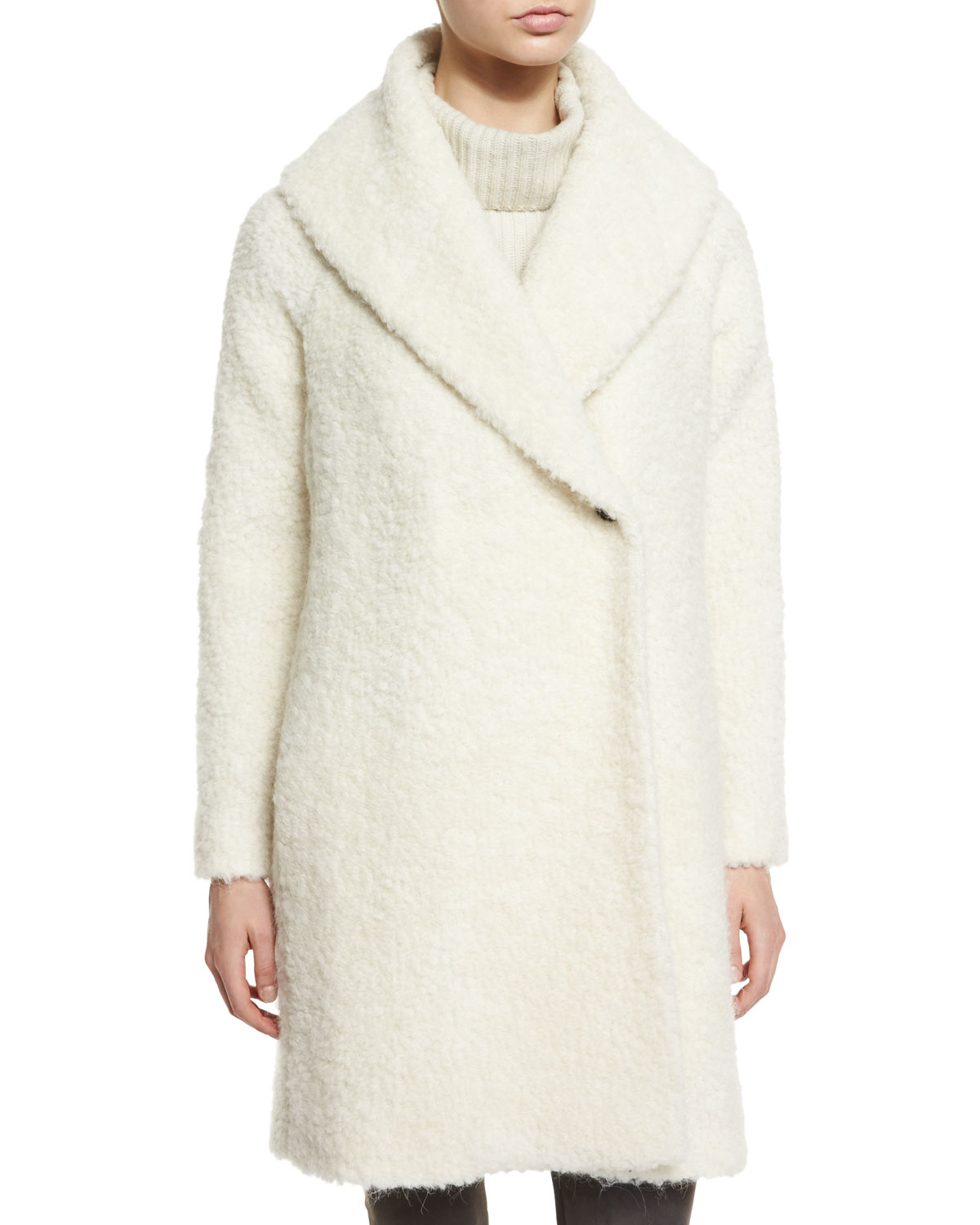 Vince Fuzzy Knit Long Coat in White Lyst