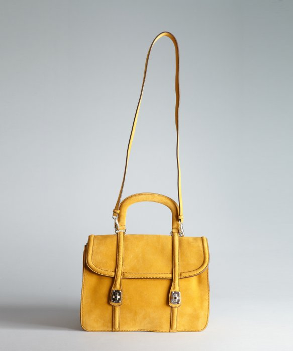 Lyst Miu Mustard Suede Expanding Top Handle Bag In Yellow Gallery