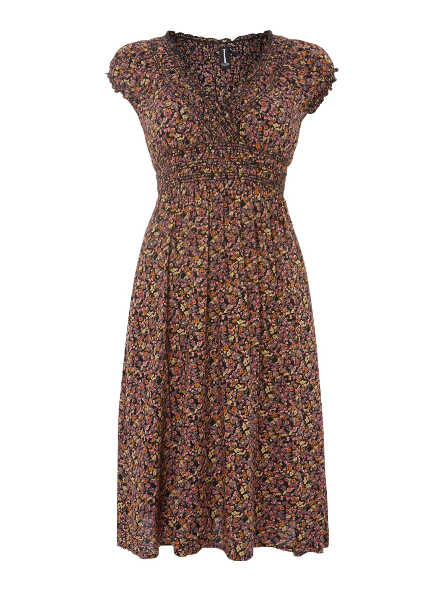 Izabel London Ditsy Floral Print Dress in Brown (Multi-Coloured) | Lyst