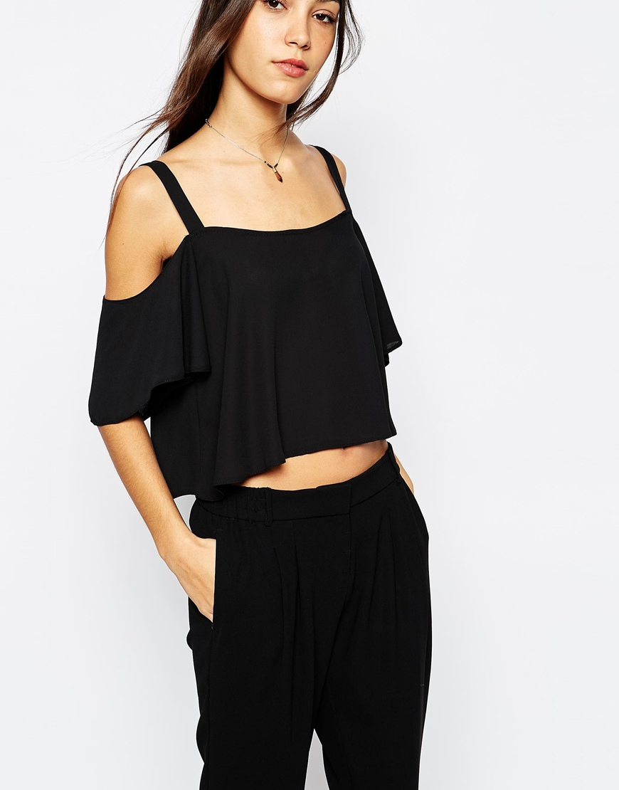 Lyst - Never Fully Dressed Cold Shoulder Top With Frill Sleeve in Black