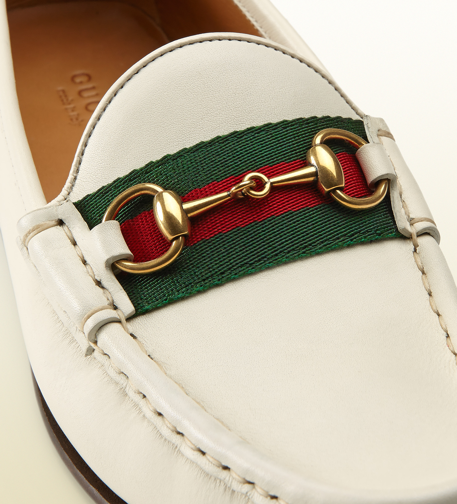 Lyst - Gucci Leather Horsebit Loafer With Web in White for Men