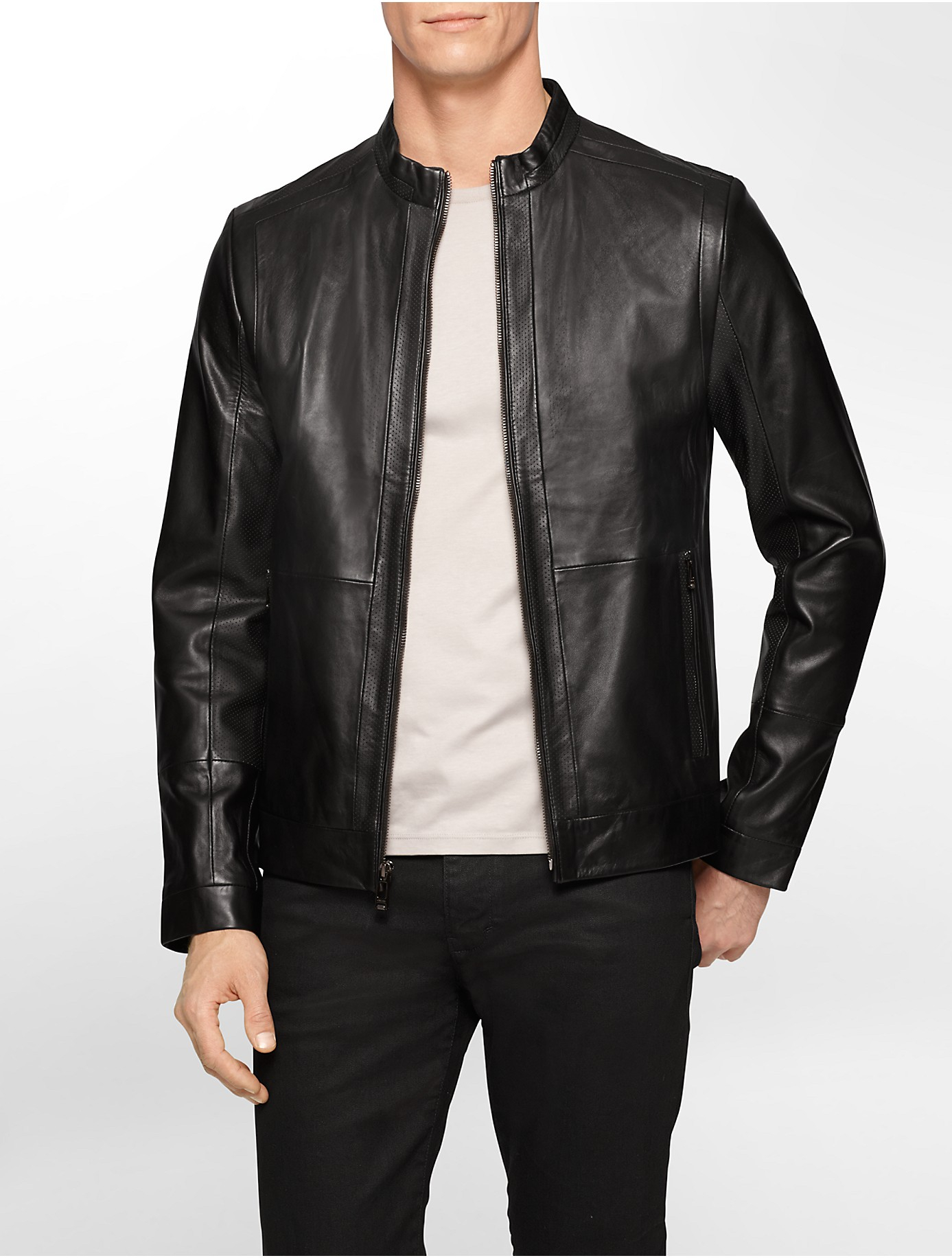 Lyst - Calvin Klein White Label Premium Slim Fit Perforated Leather ...