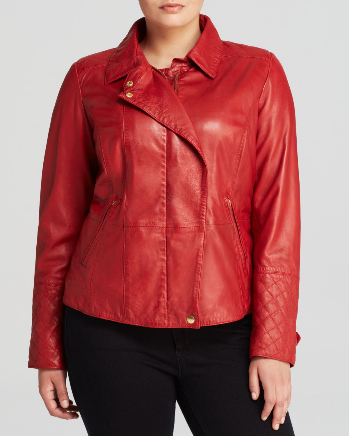 Lyst - Marina rinaldi Plus Edonista Leather Jacket in Red