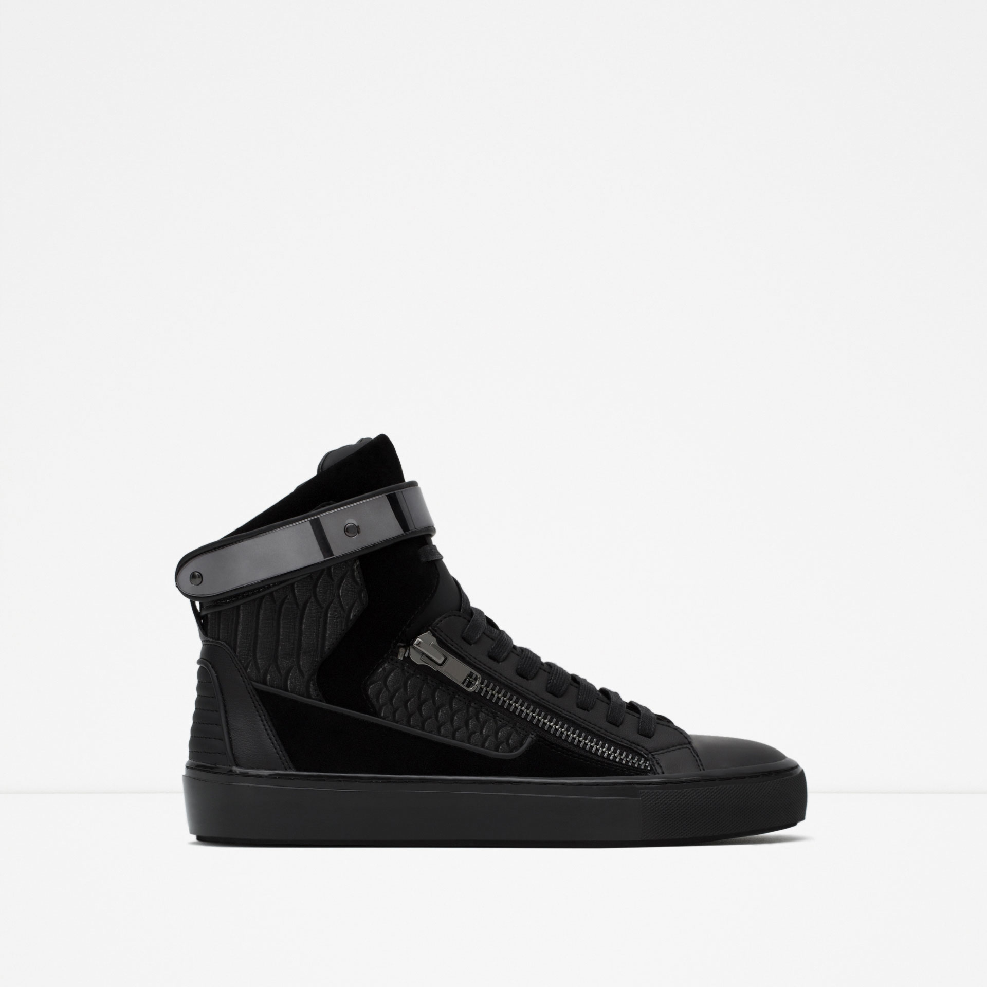 Zara High-top Sneakers With Metallic Closure in Black for Men | Lyst