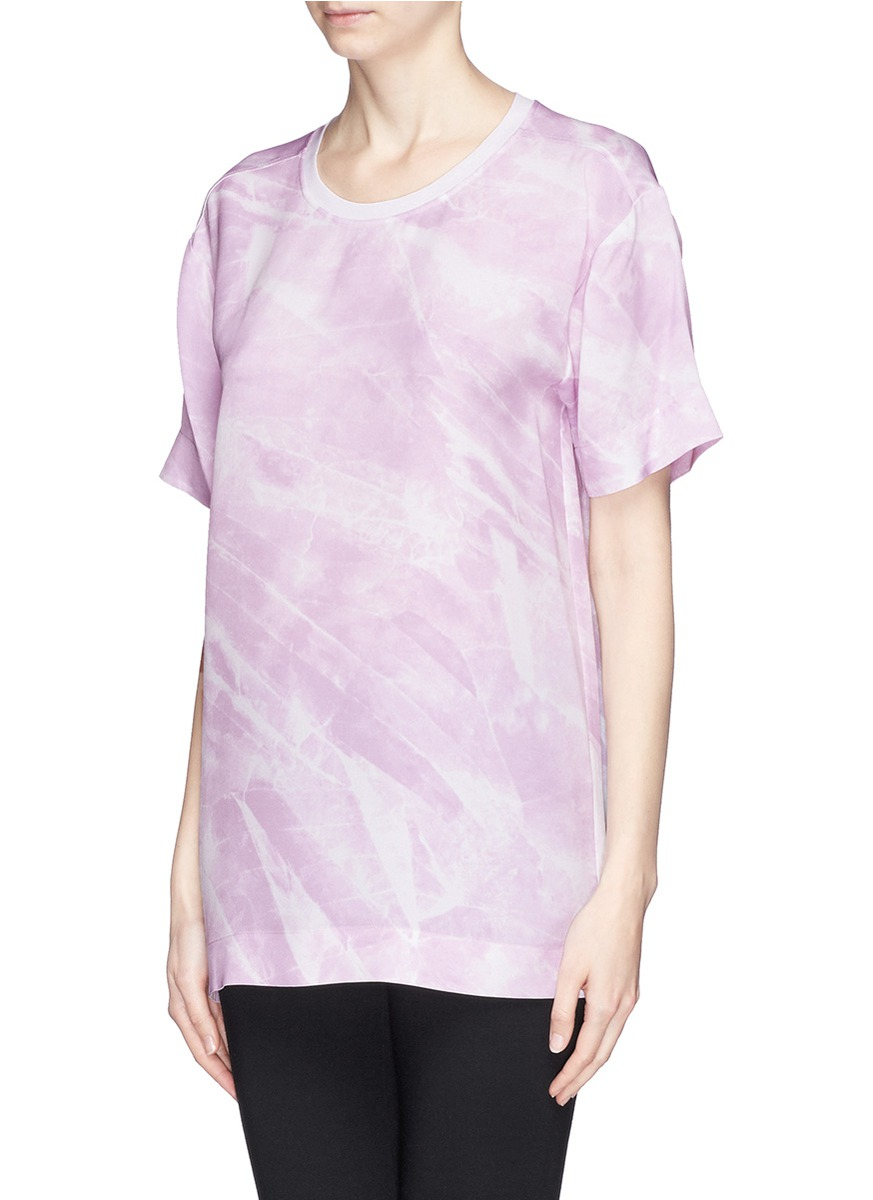 Lyst - Helmut Lang 'Terrene' Marble Print Silk T-Shirt in Pink