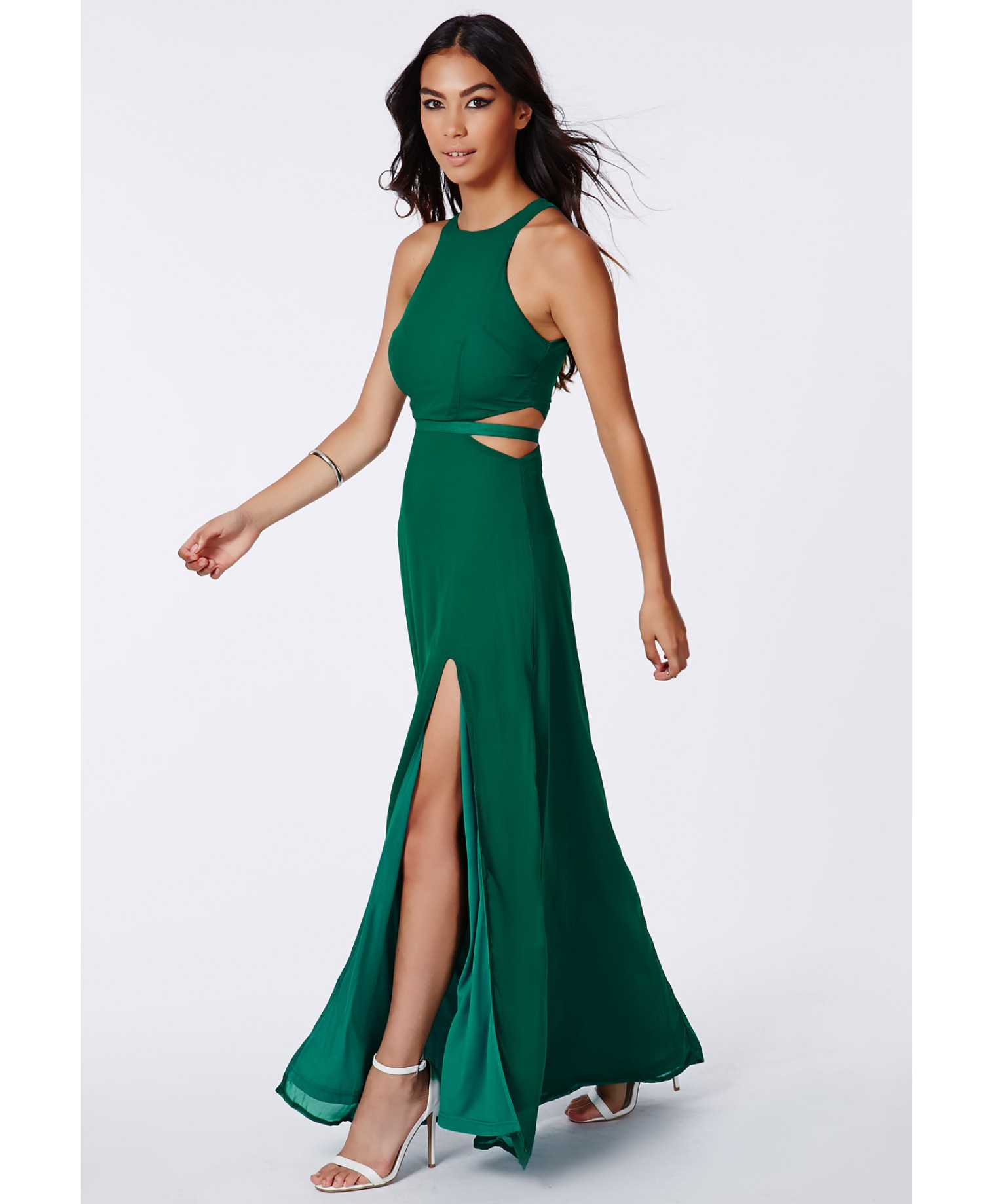green cut out dress