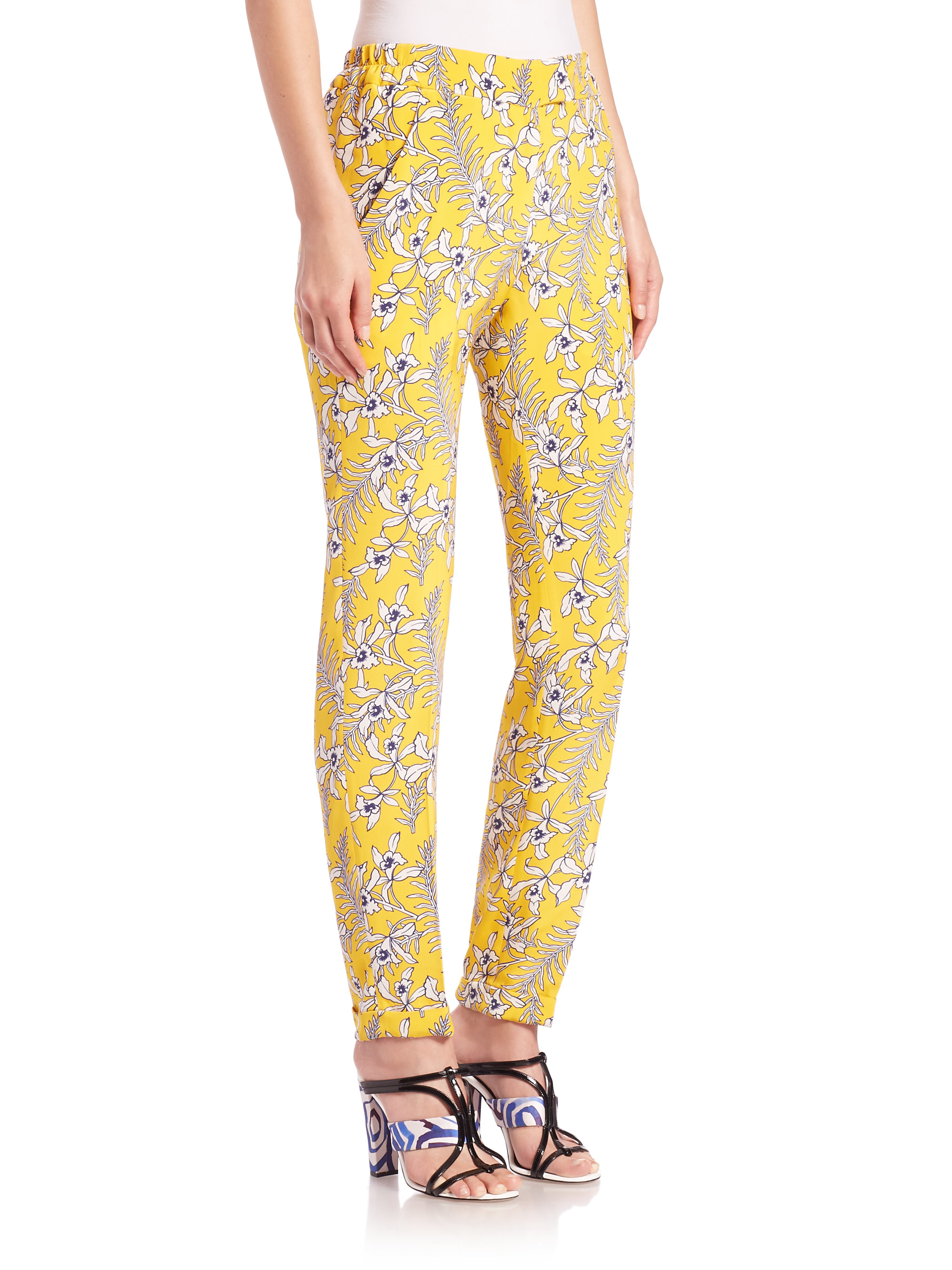 Lyst - Oscar de la renta Printed Straight-leg Pants in Blue