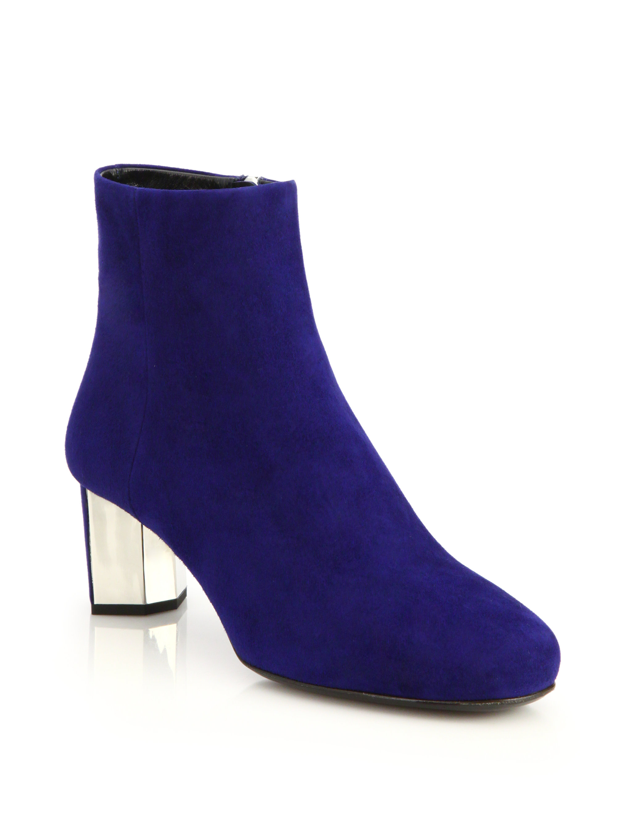 Lyst - Prada Suede Metal-heel Ankle Boots in Blue