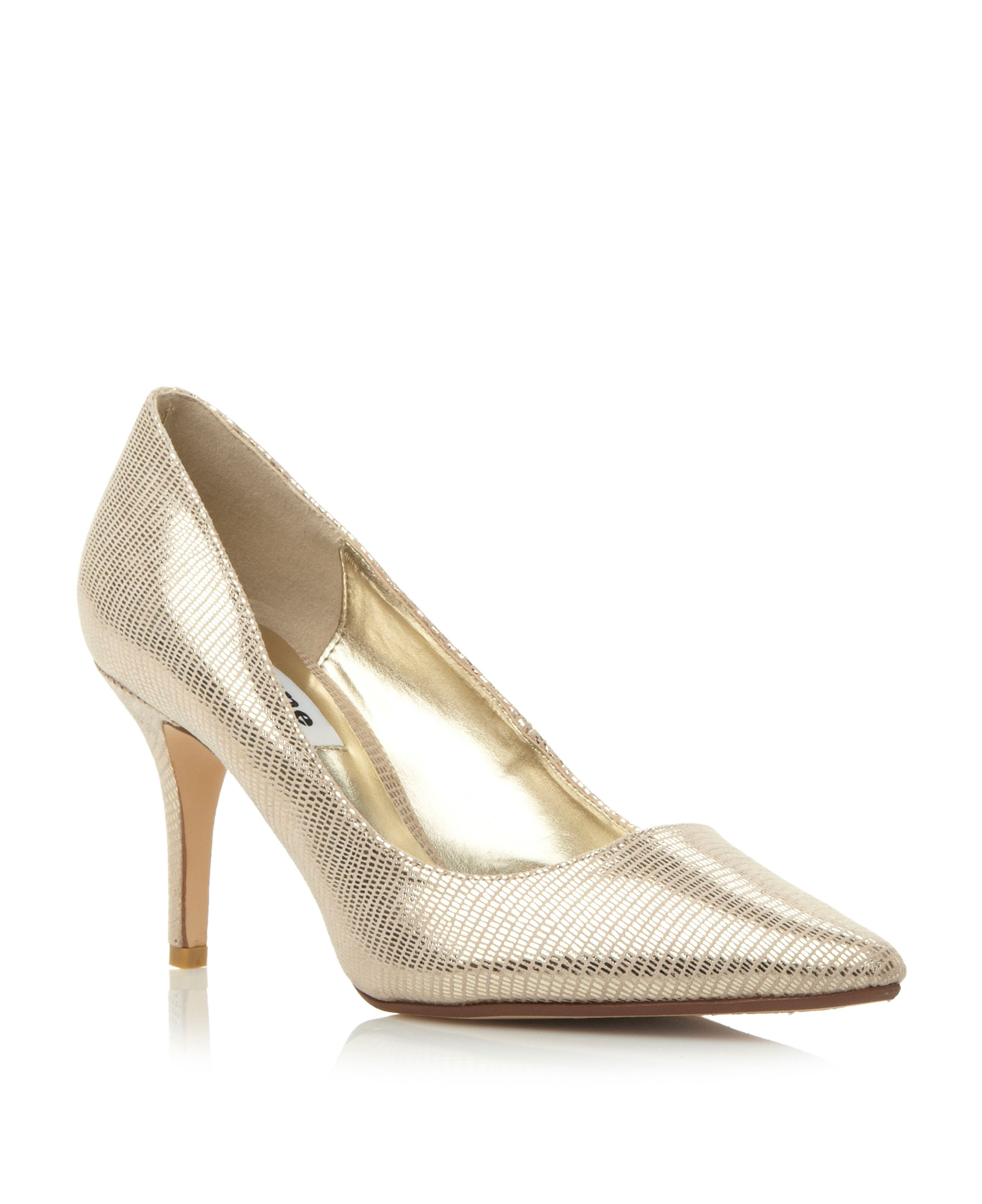Dune Alina Pointed Mid Heel Court Shoes in Metallic | Lyst