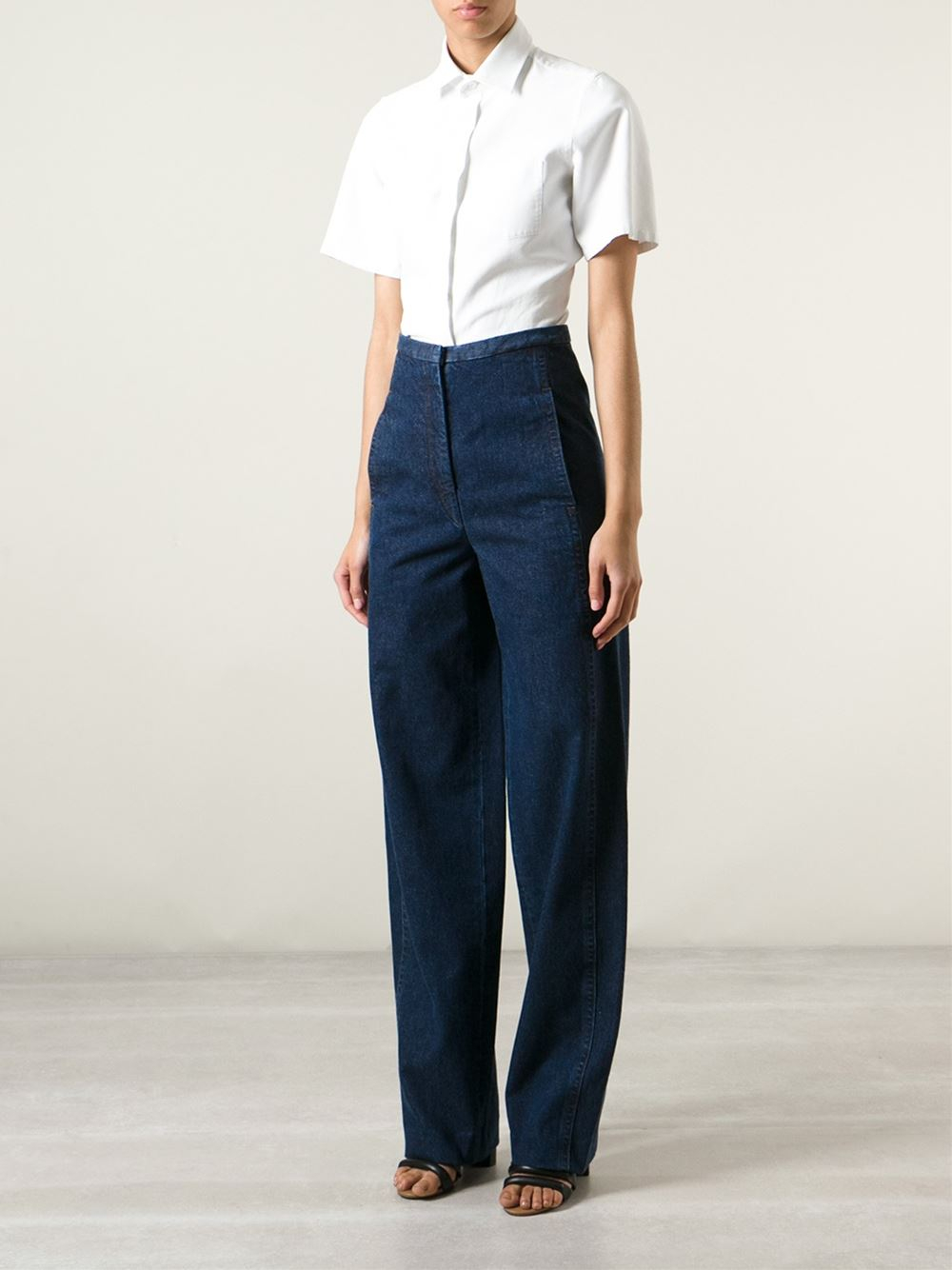 High Waist Wide Waistband Denim Blue Jeans