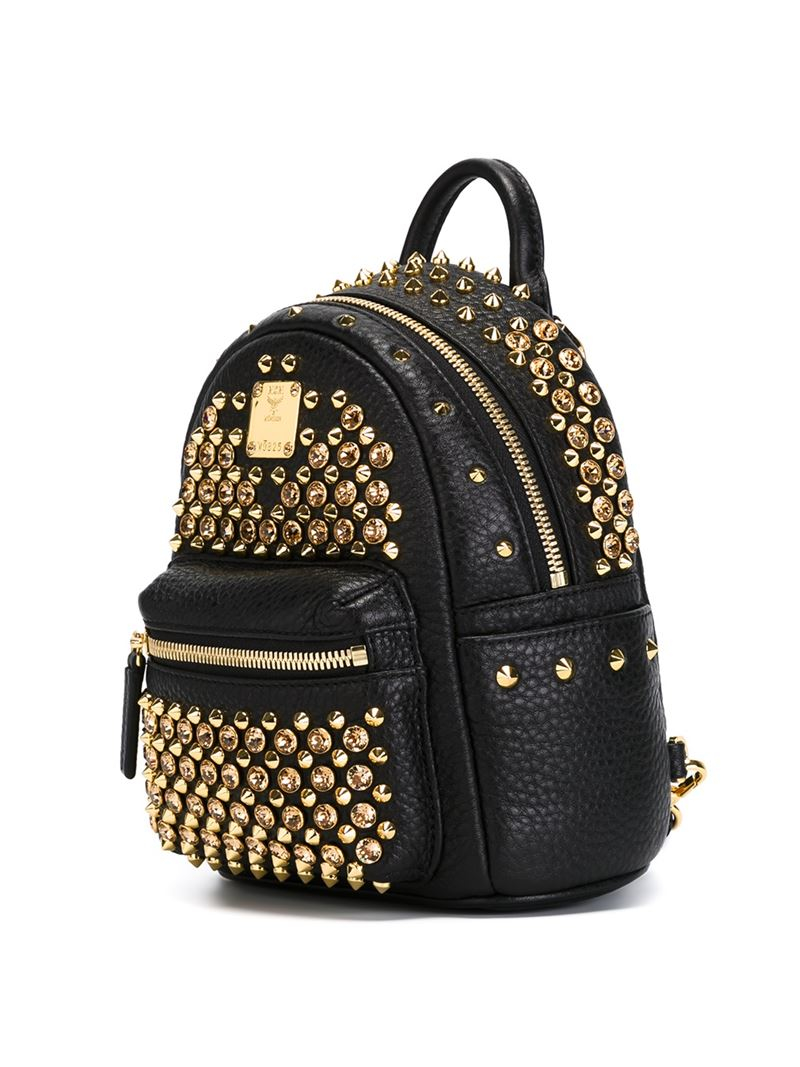 Mcm Mini Studded Backpack in Gold (black) | Lyst