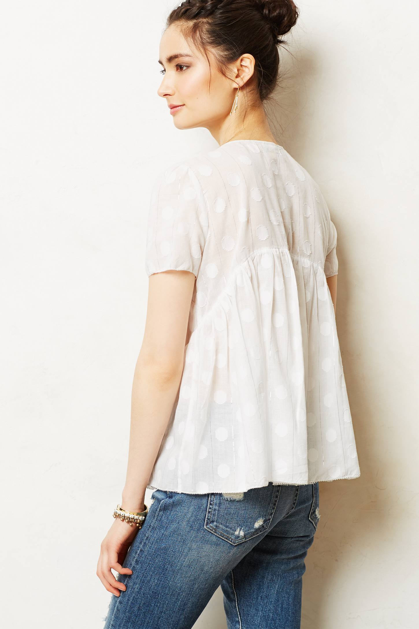 Anthropologie Polka Peplum Blouse In White | Lyst