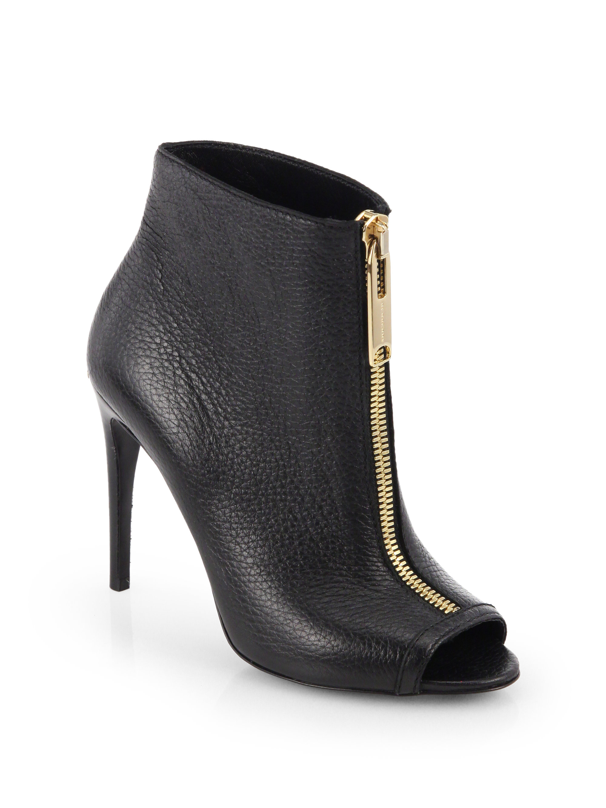 Burberry Brooksmead Leather Peep Toe Booties In Black Lyst