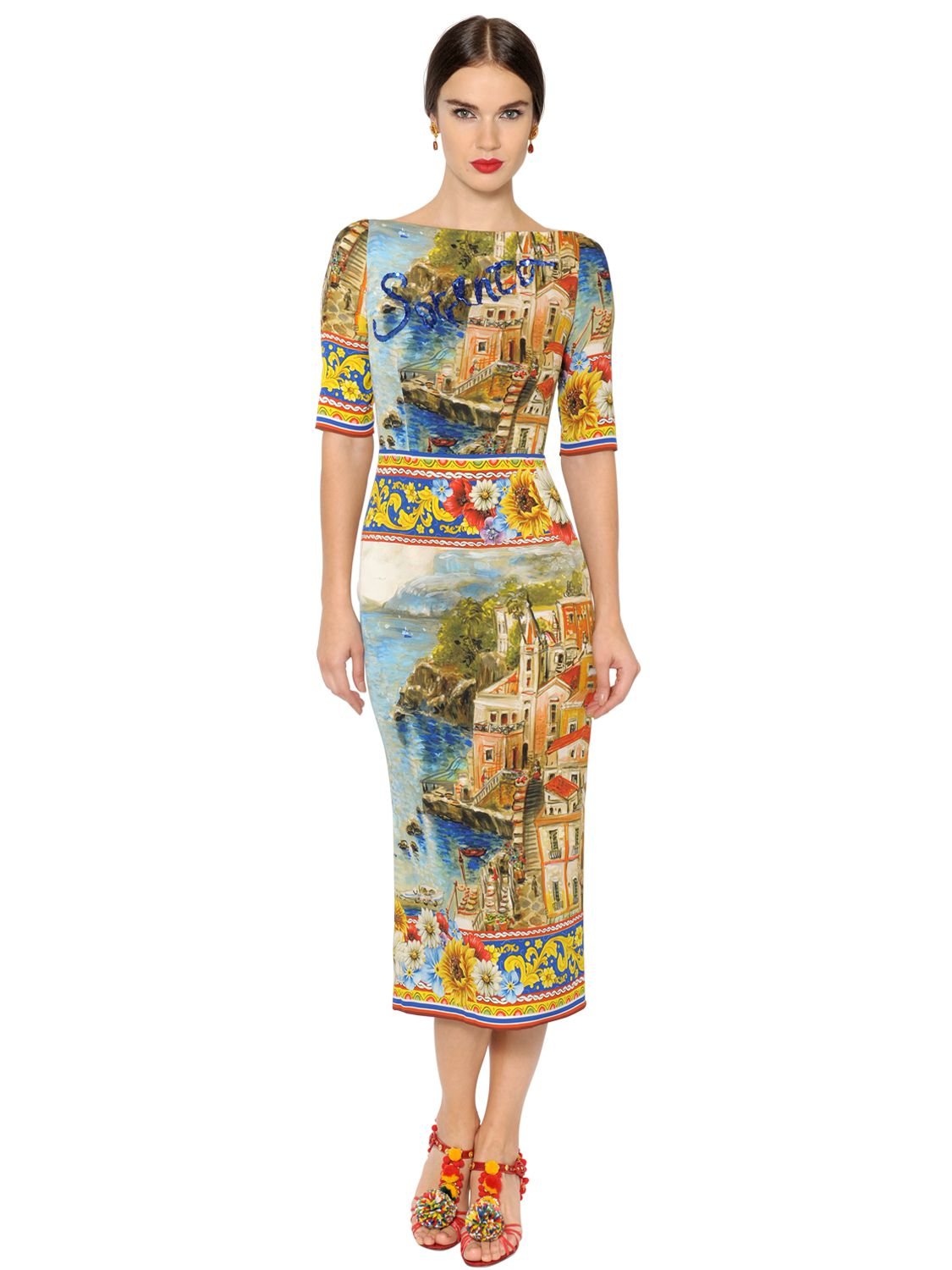 Lyst Dolce Gabbana Soro Printed Silk Charmeuse Dress