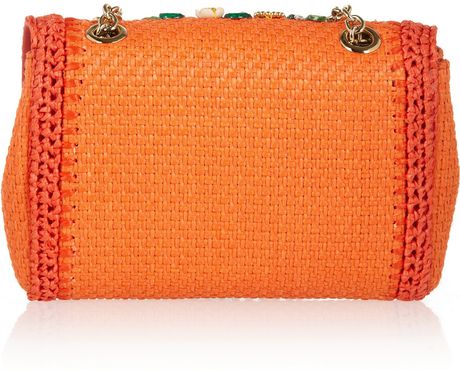 Dolce & Gabbana Crystalembellished Raffia Shoulder Bag in Orange | Lyst