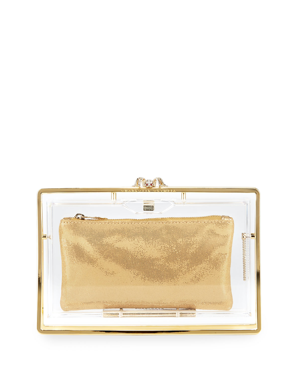 Lyst Charlotte Olympia Stand Up Pandora Clear Clutch Bag In Metallic Gallery
