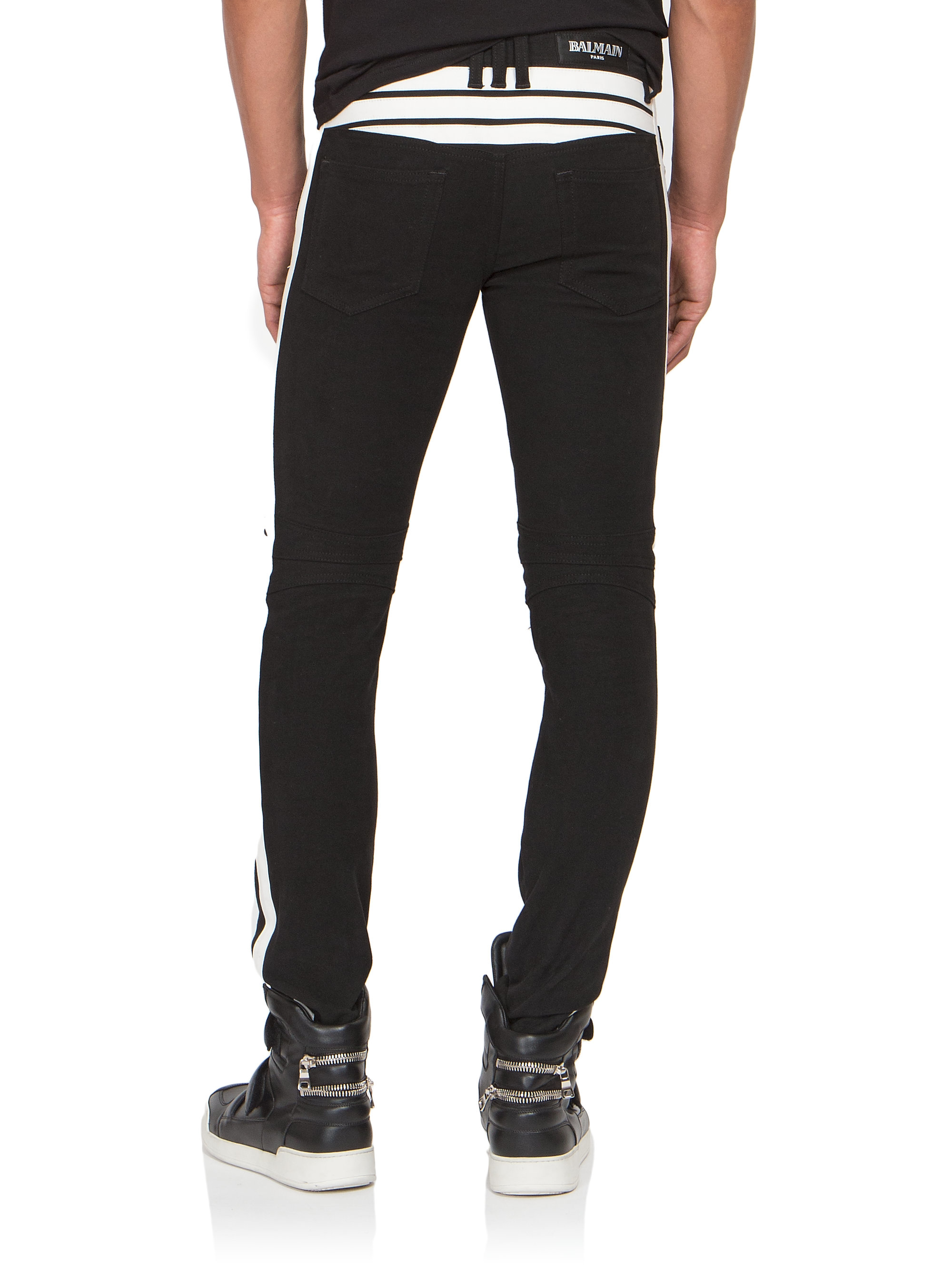 Lyst Balmain Racing Stripe Moto Slim Jeans in Black for Men