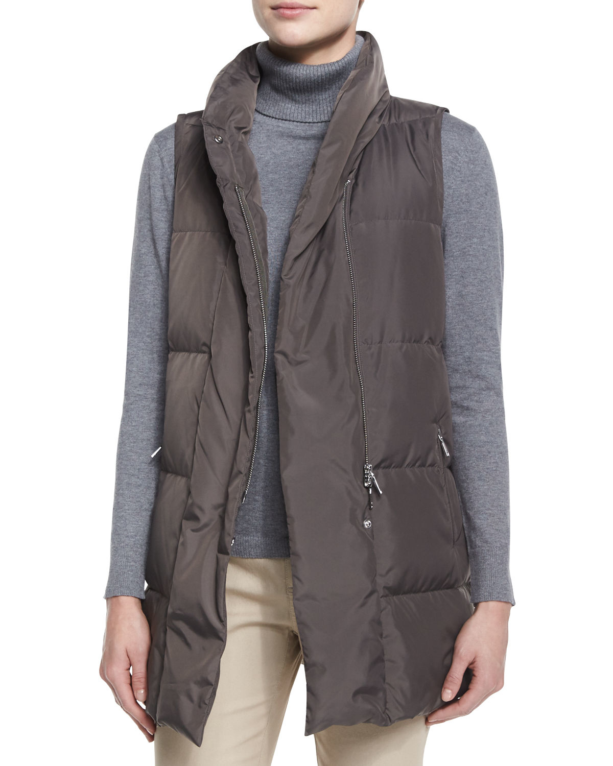Lafayette 148 New York Adora ZipFront Down Vest in Brown (ROCK) Lyst